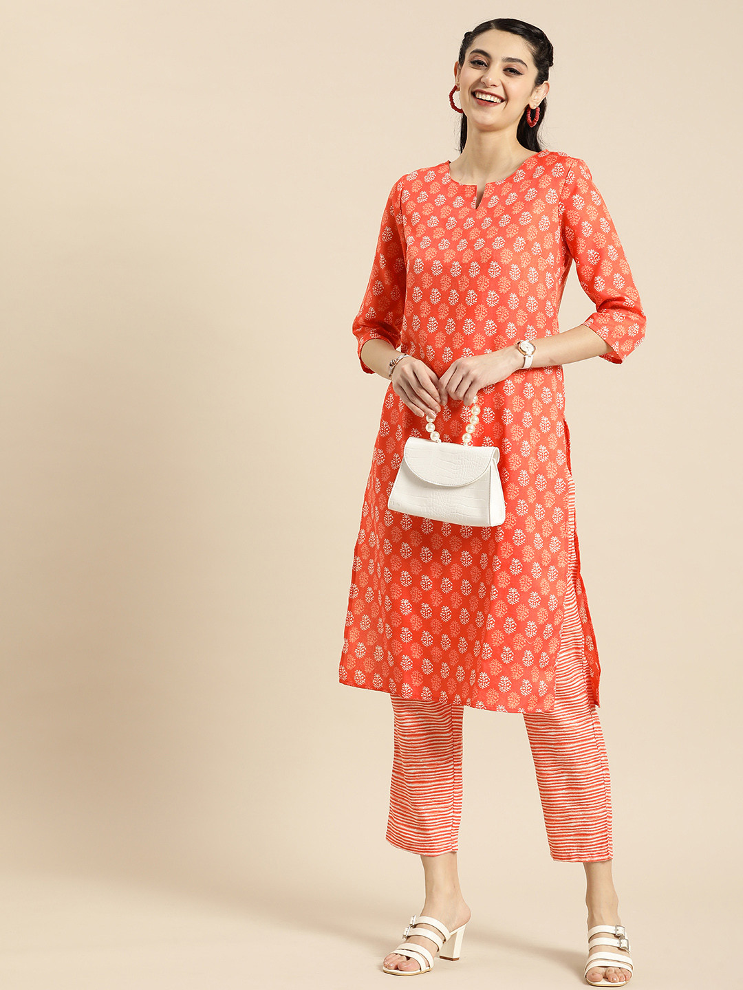 

Anouk Women Orange Printed Kurta with Trousers