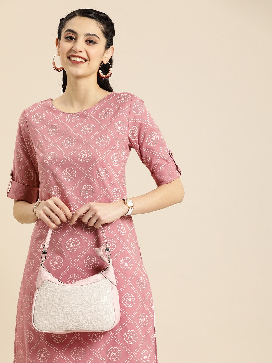 

Anouk Women Pink Bandhani Printed Summer Sheers Kurta