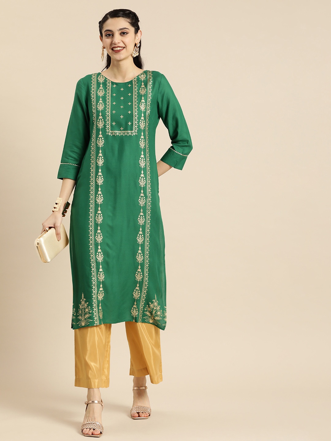 

Anouk Women Green Floral Printed Floral Kurta