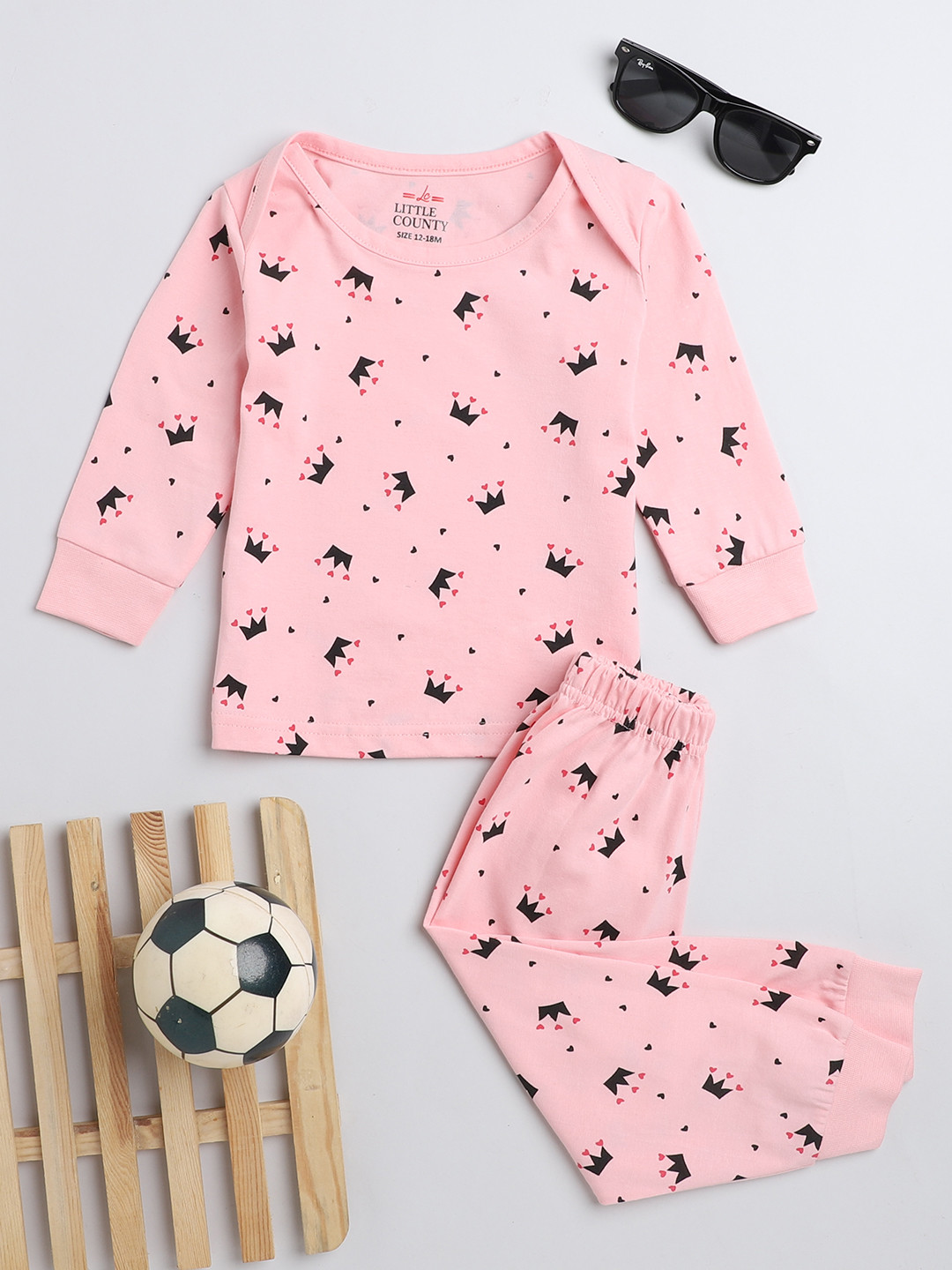 

Little County Boys Printed Pure Cotton T-shirt with Trousers, Pink