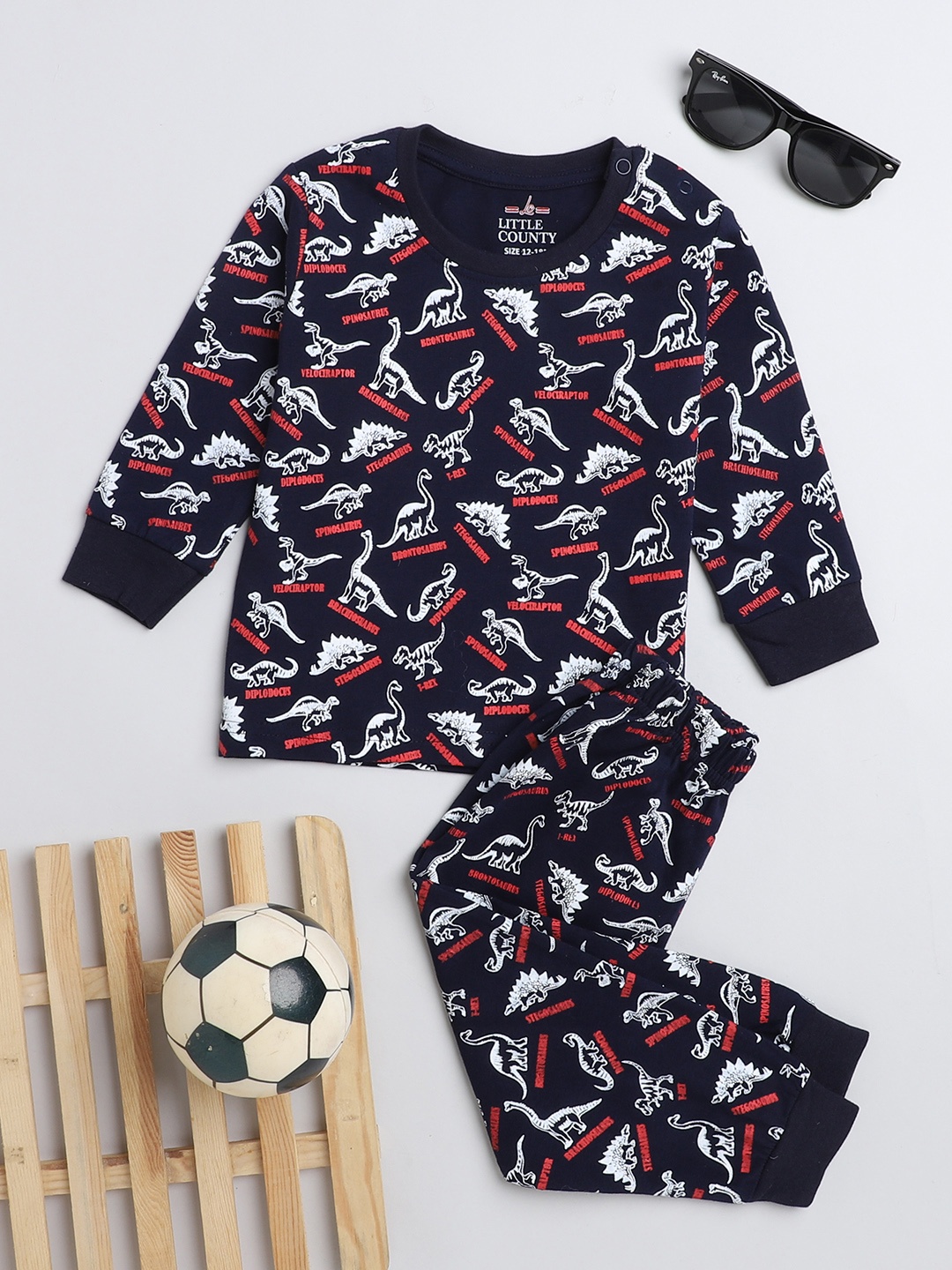 

Little County Infants Boys Printed Pure Cotton T-Shirt with Trousers, Navy blue