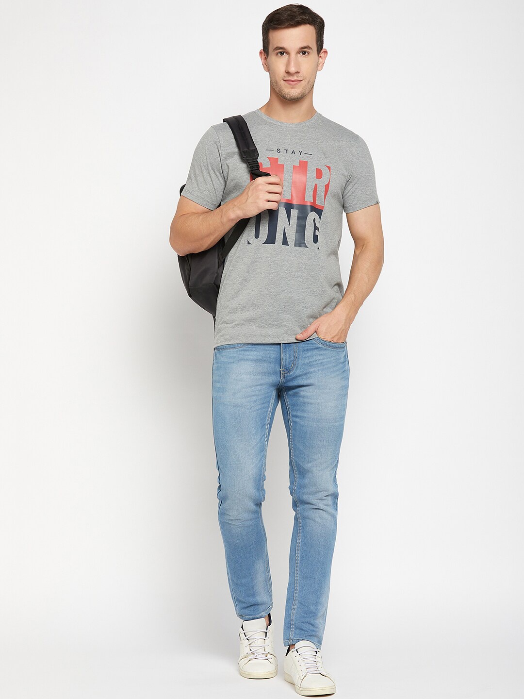 

Mast & Harbour Grey Typography Printed Pure Cotton T-shirt