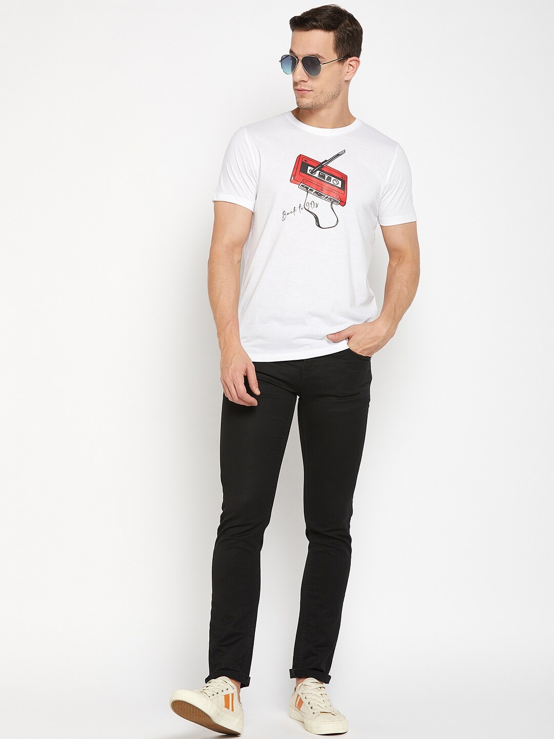 

Mast & Harbour White Graphic Printed Pure Cotton T-shirt