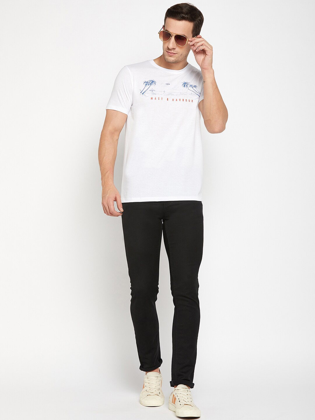

Mast & Harbour White Floral Printed Pure Cotton T-shirt