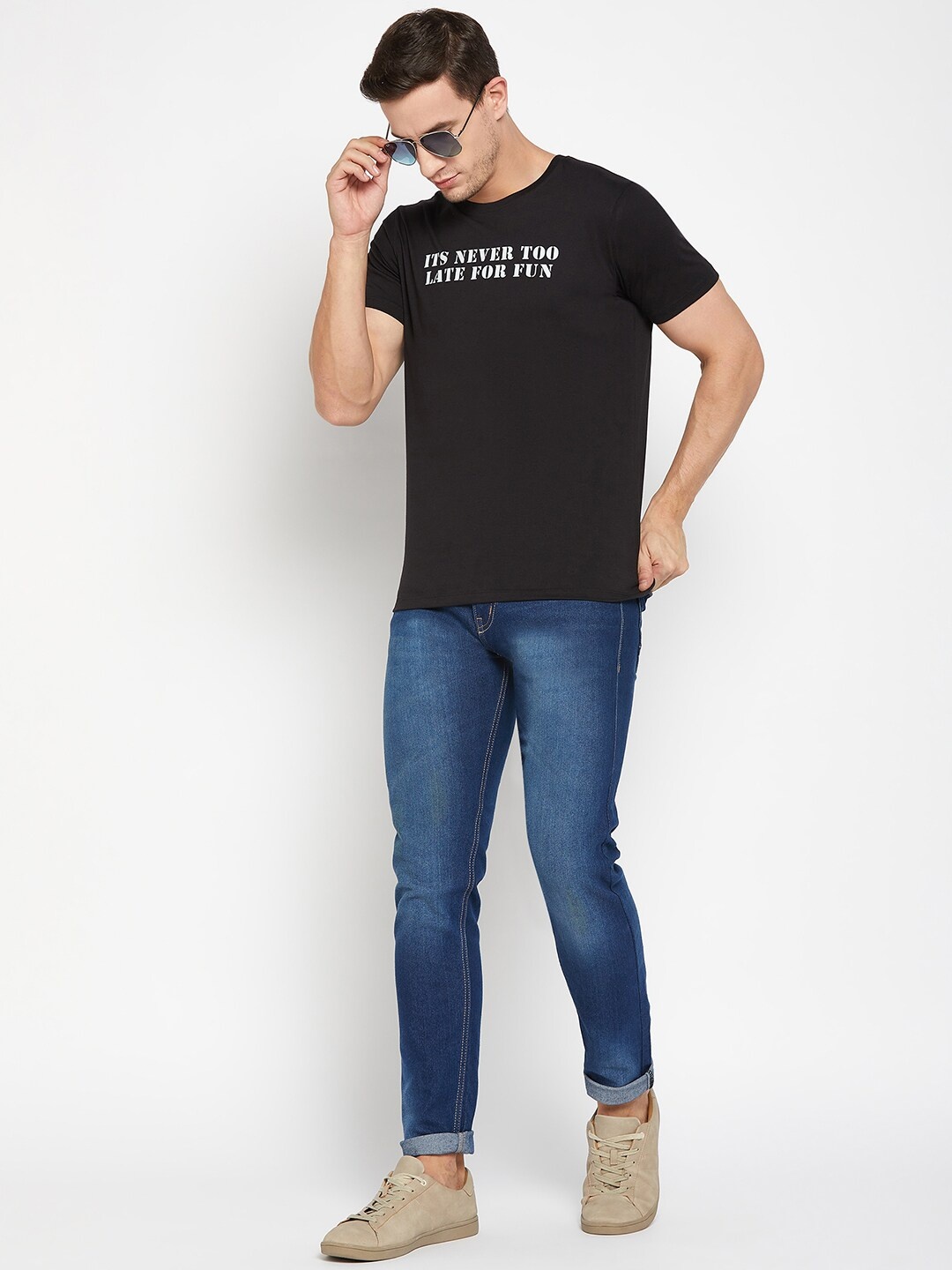 

Mast & Harbour Black Typography Printed Pure Cotton T-shirt