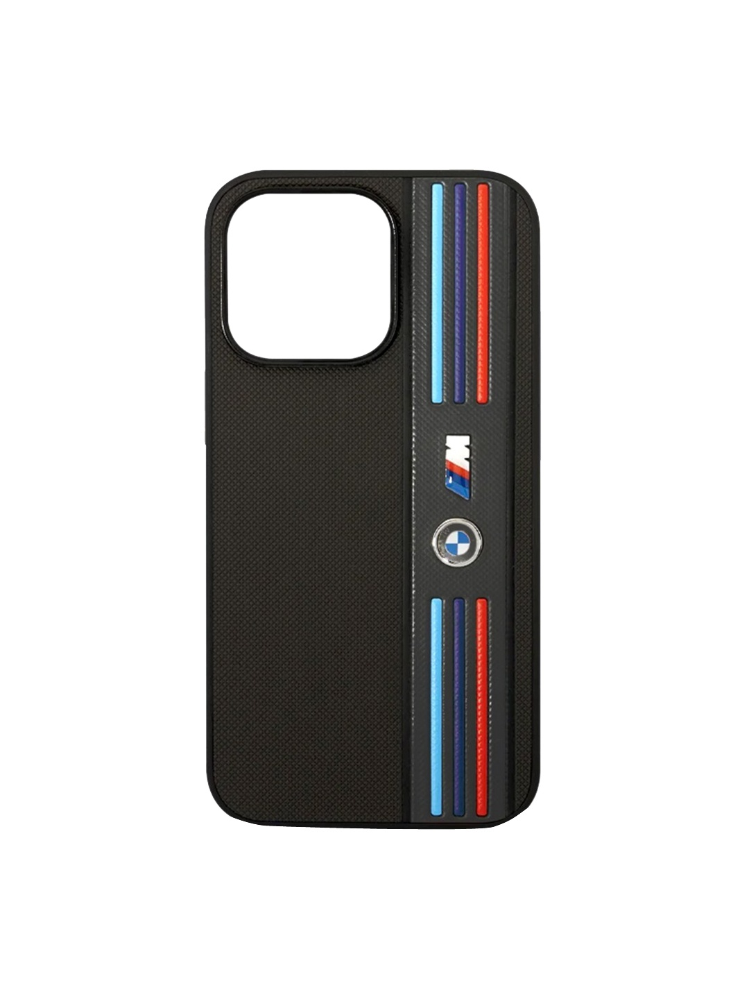 

TREEMODA Tricolor Striped Detail iPhone 13 Leather Phone Back Case, Black