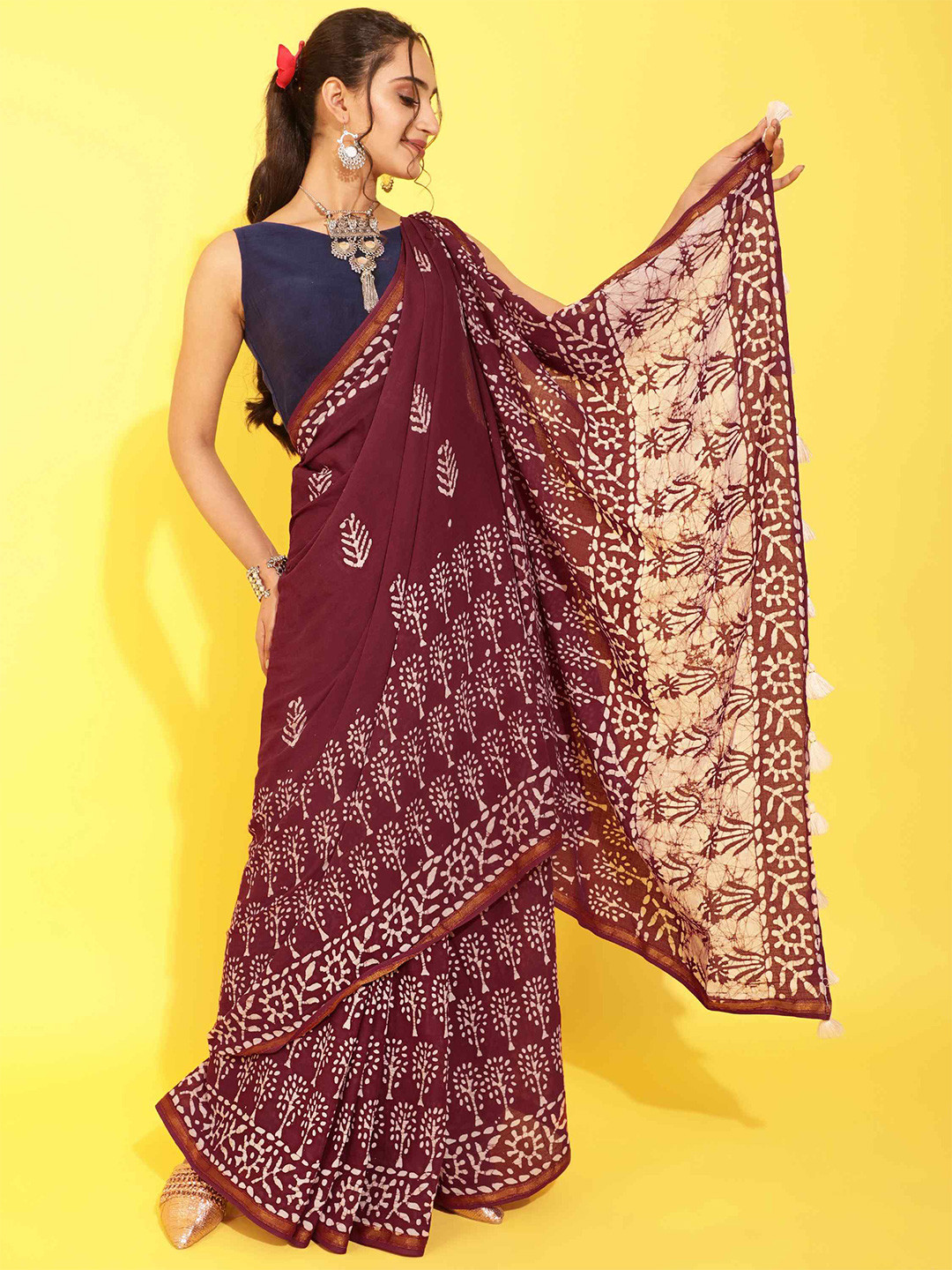 

elora Batik Printed Pure Cotton Bhagalpuri Saree, Rose