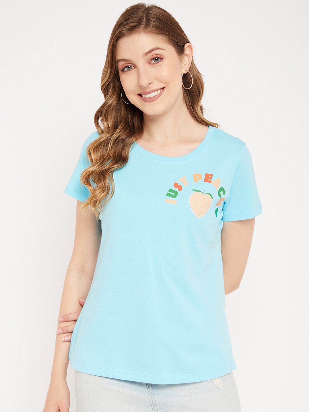 

Mast & Harbour Blue Typography Printed Cotton T-shirt