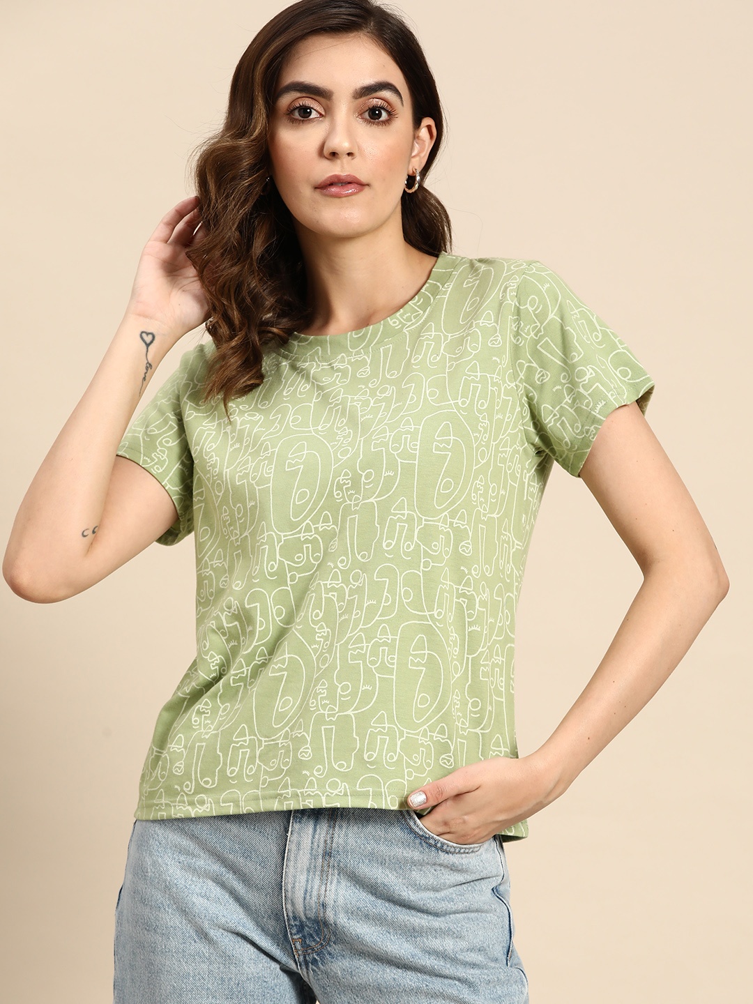 

all about you Women Printed T-shirt, Olive