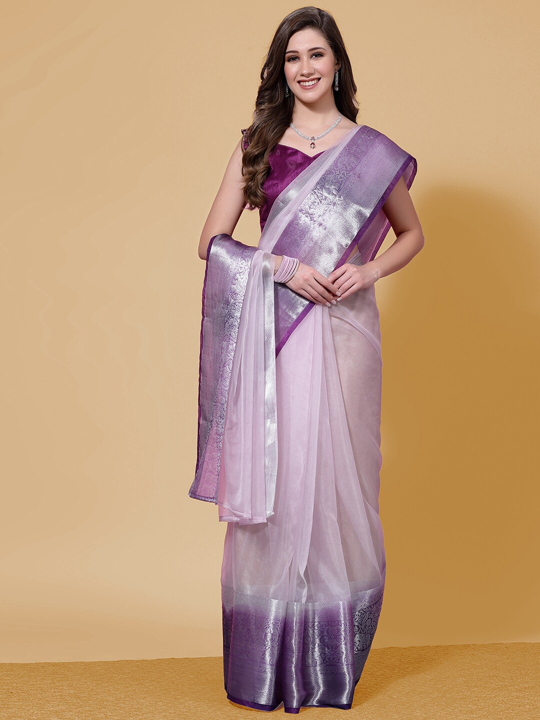 

Mitera Purple Zari Organza Jacquard Saree