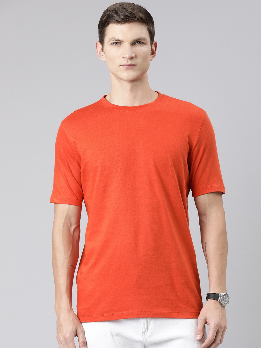 

Huetrap Round Neck Cotton T-shirt, Orange