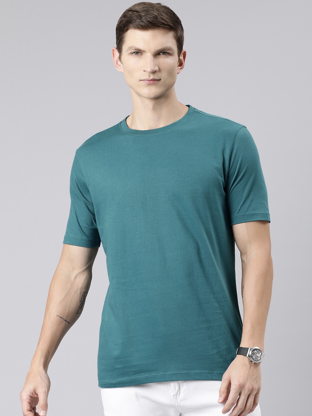 

Huetrap Round Neck Cotton T-shirt, Blue