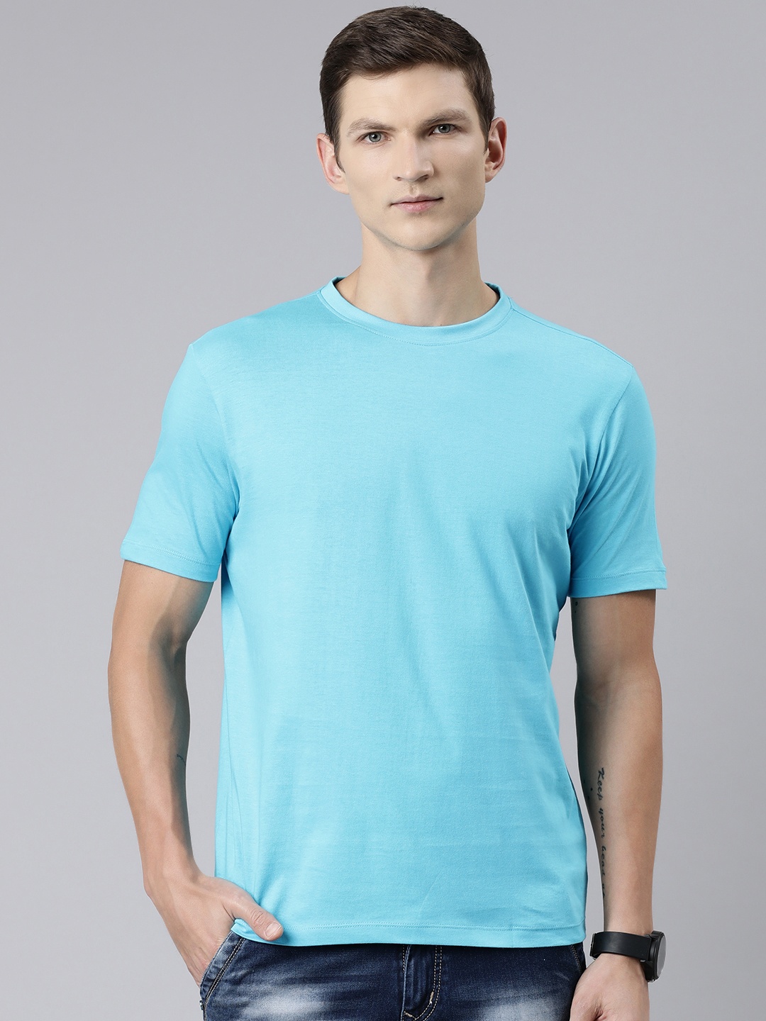

Huetrap Round Neck Cotton T-shirt, Blue