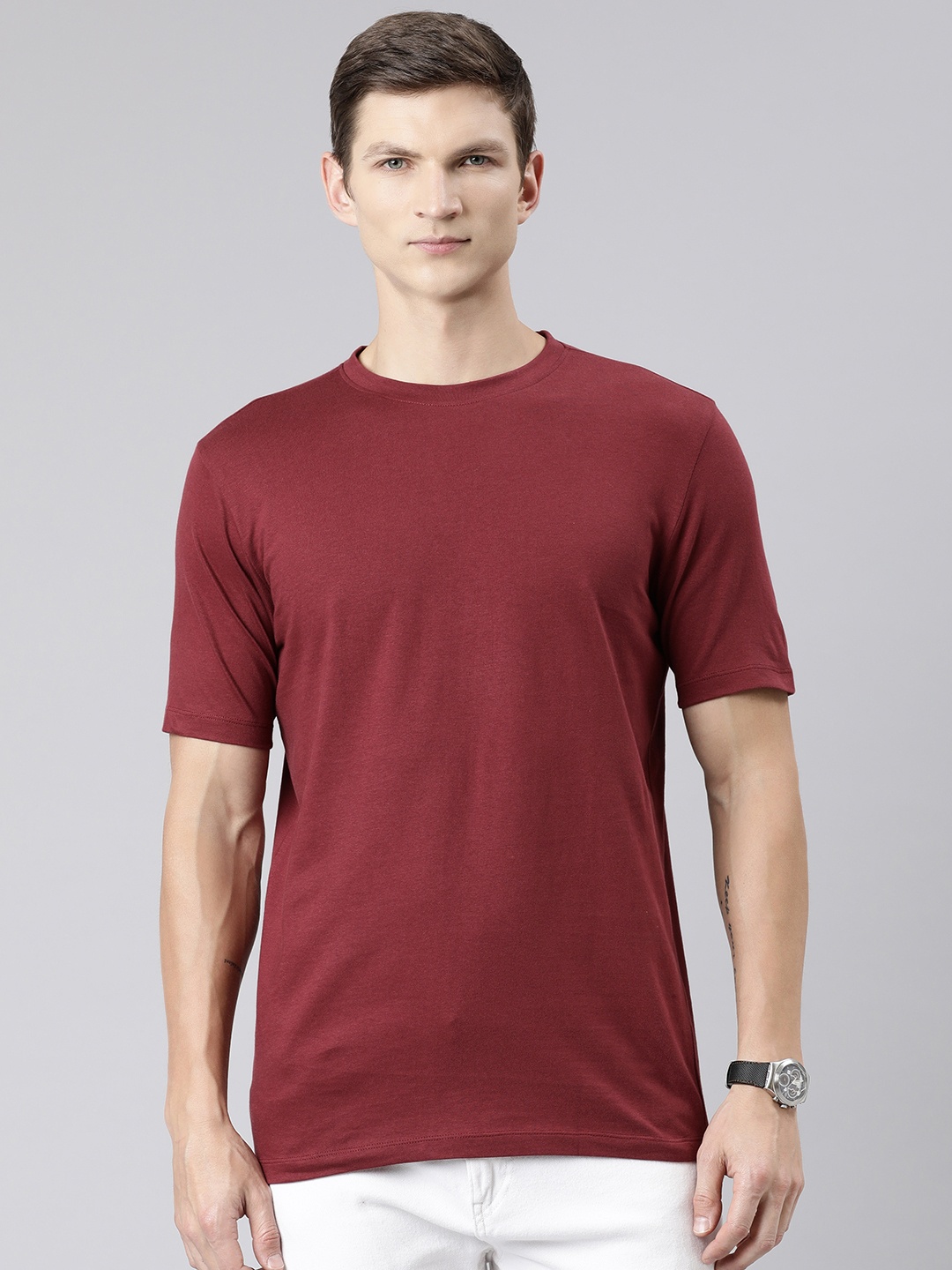 

Huetrap Round Neck Cotton T-shirt, Burgundy