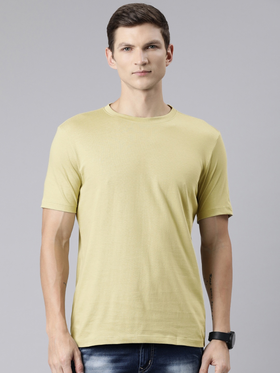 

Huetrap Round Neck Cotton T-shirt, Green