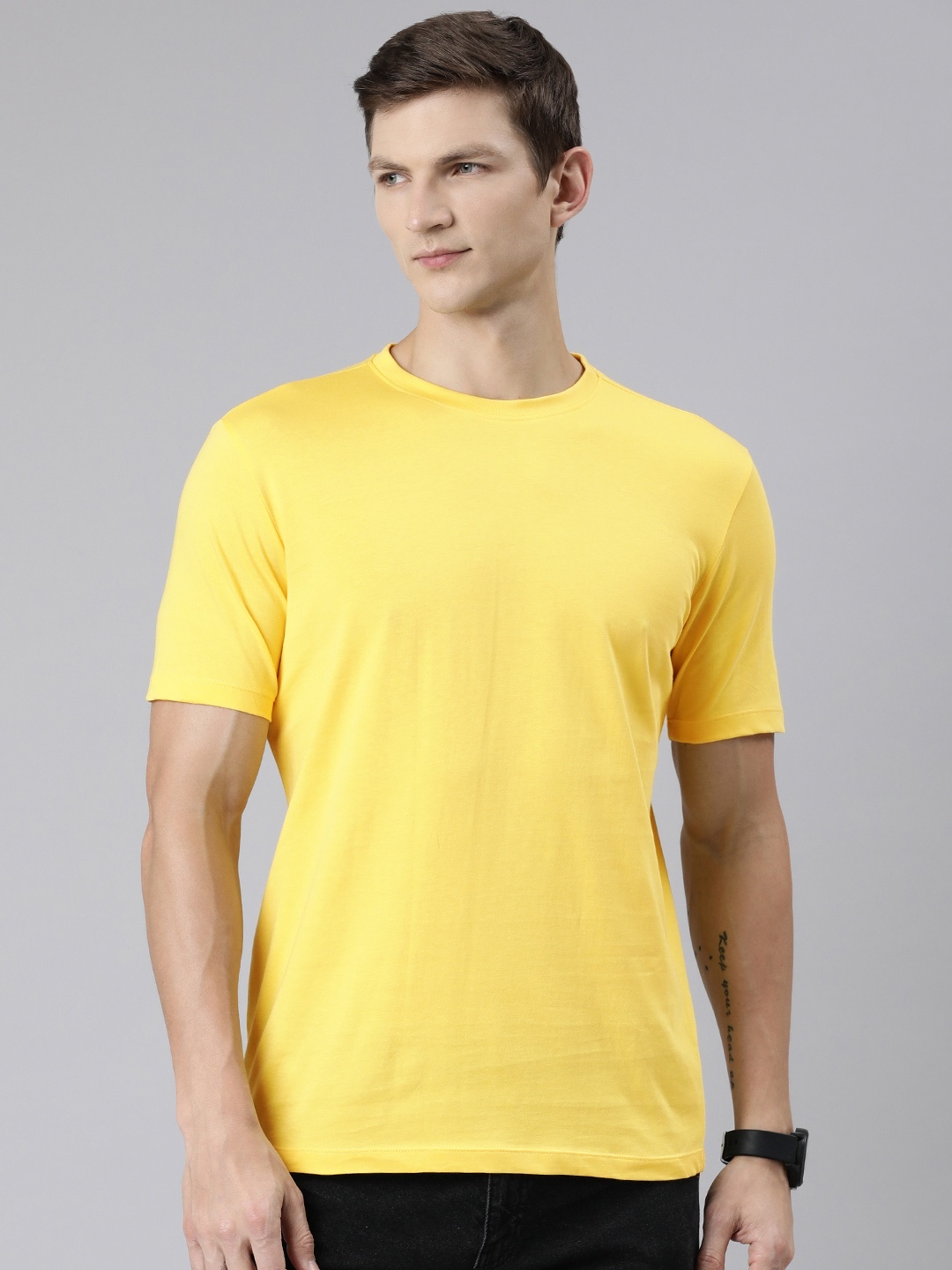 

Huetrap Round Neck Cotton T-shirt, Yellow