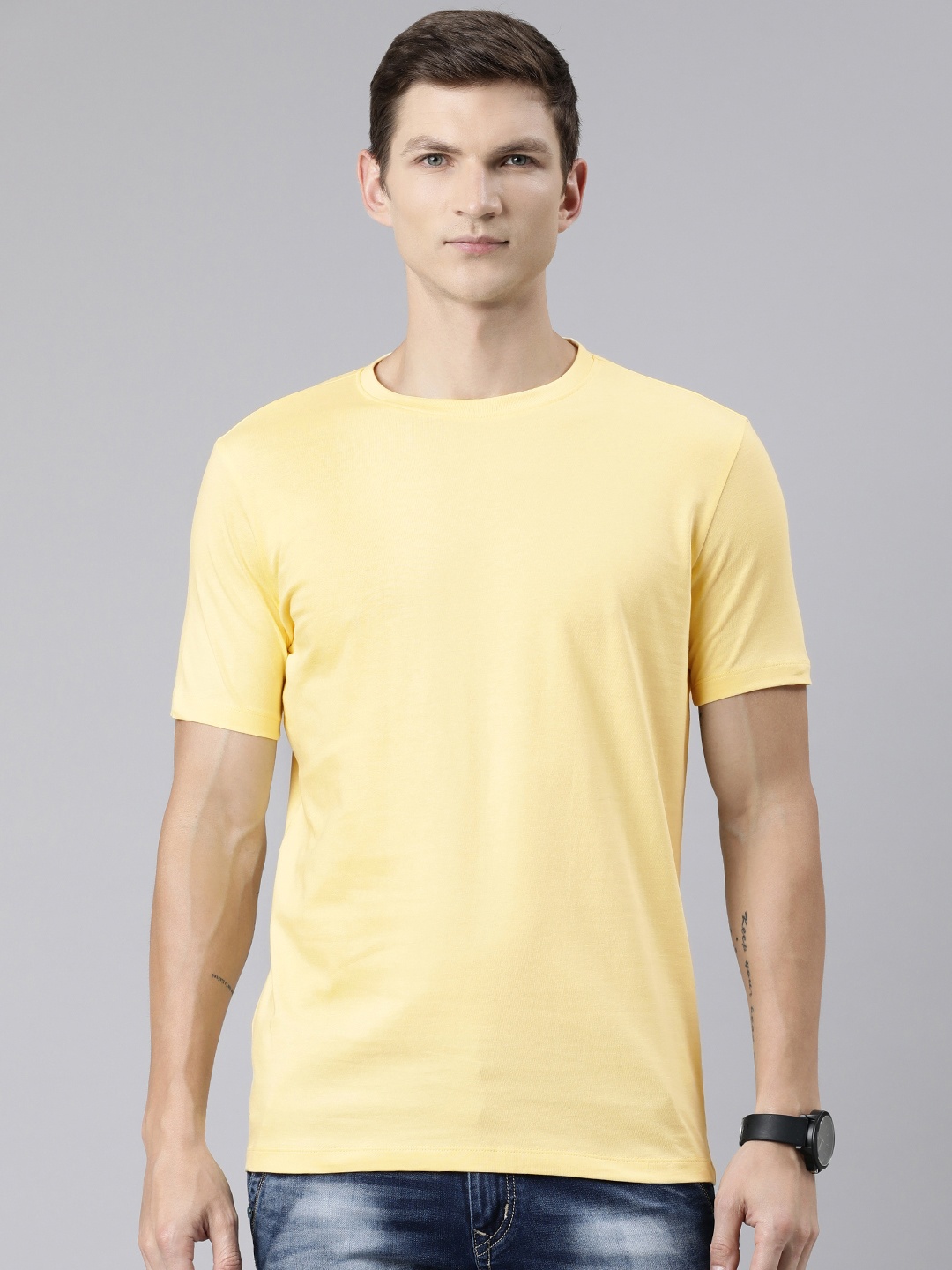 

Huetrap Round Neck Cotton T-shirt, Cream