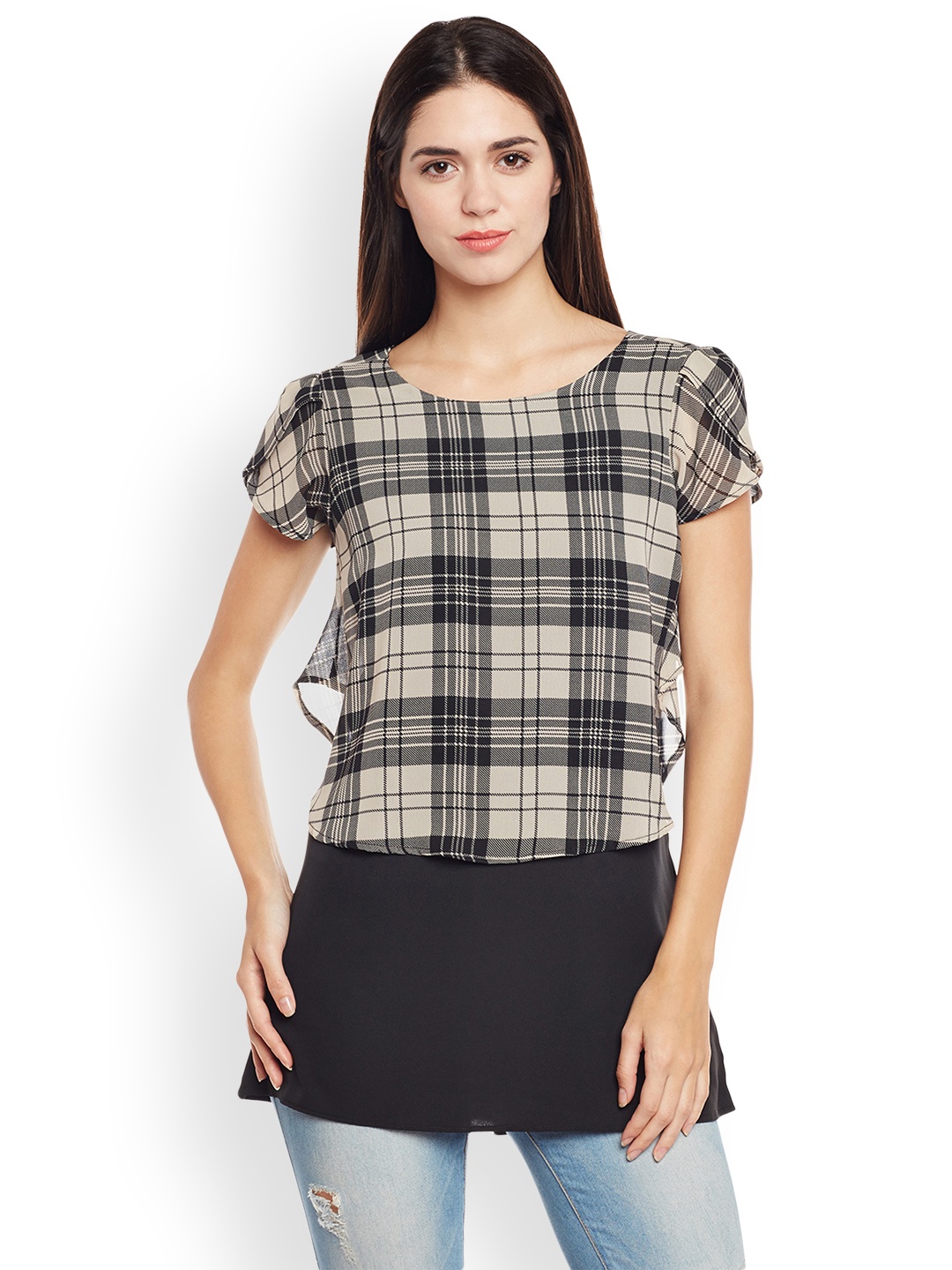 

Ruhaans Beige & Black Checked Tunic