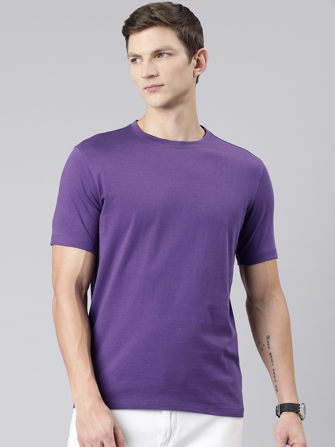 

Huetrap Round Neck Cotton T-shirt, Purple