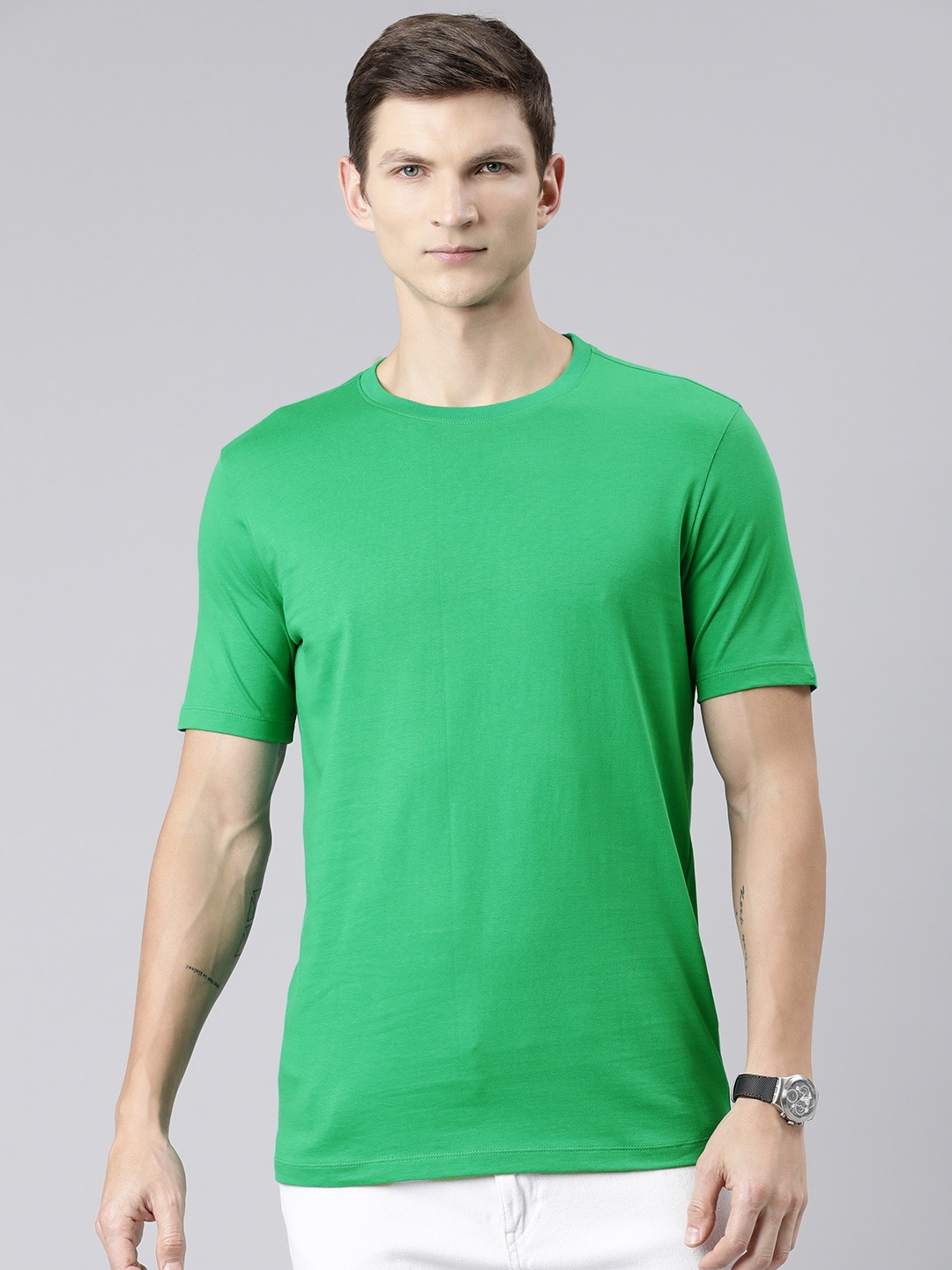 

Huetrap Round Neck Cotton T-shirt, Green