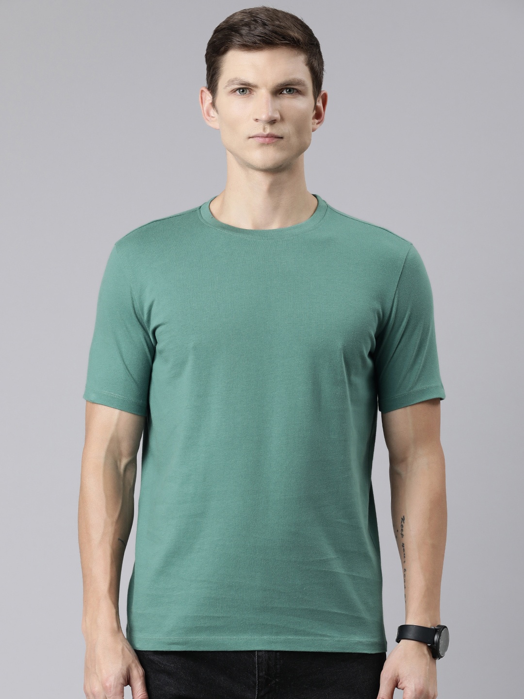 

Huetrap Round Neck Cotton T-shirt, Green