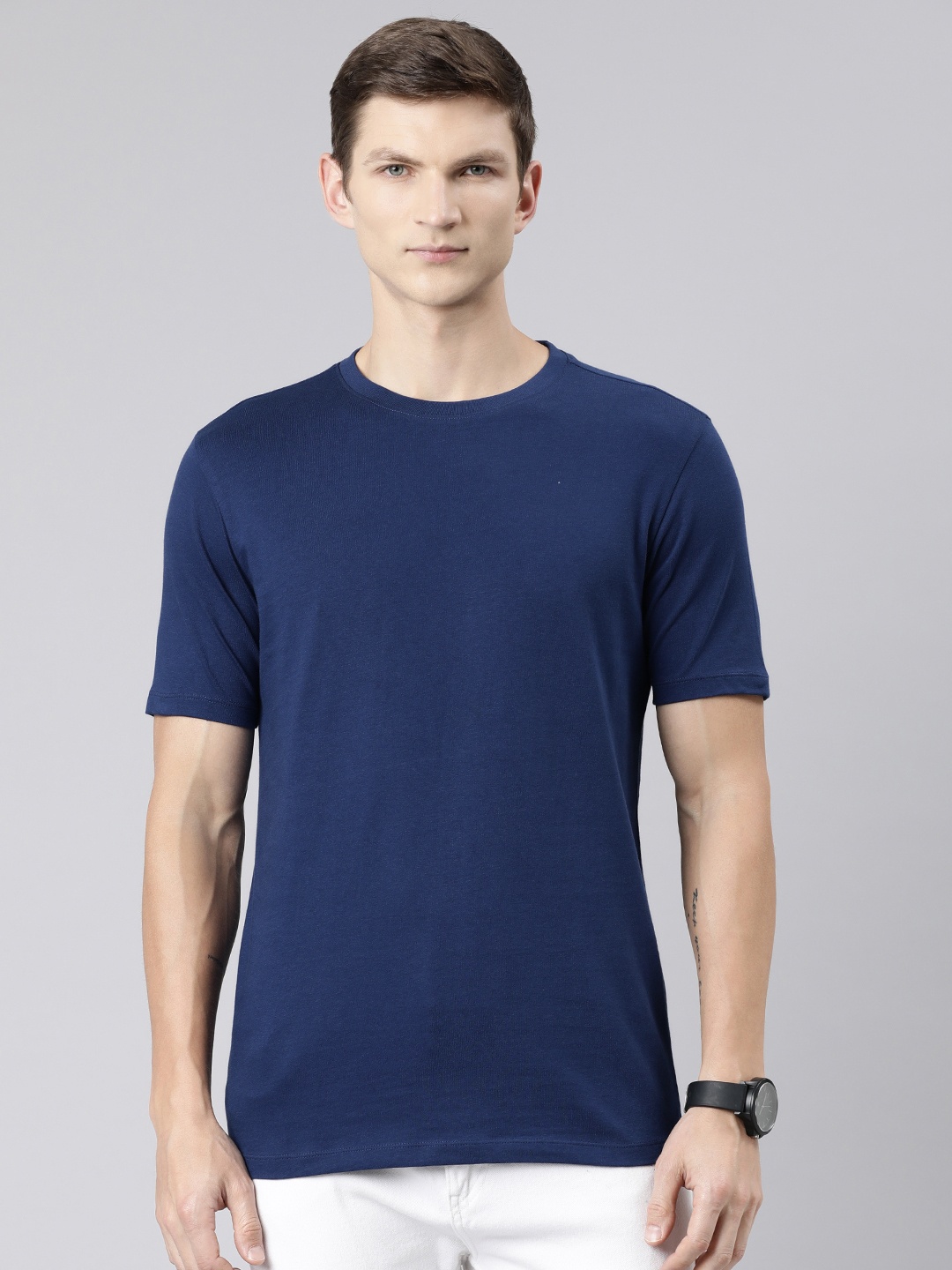 

Huetrap Round Neck Cotton T-shirt, Navy blue