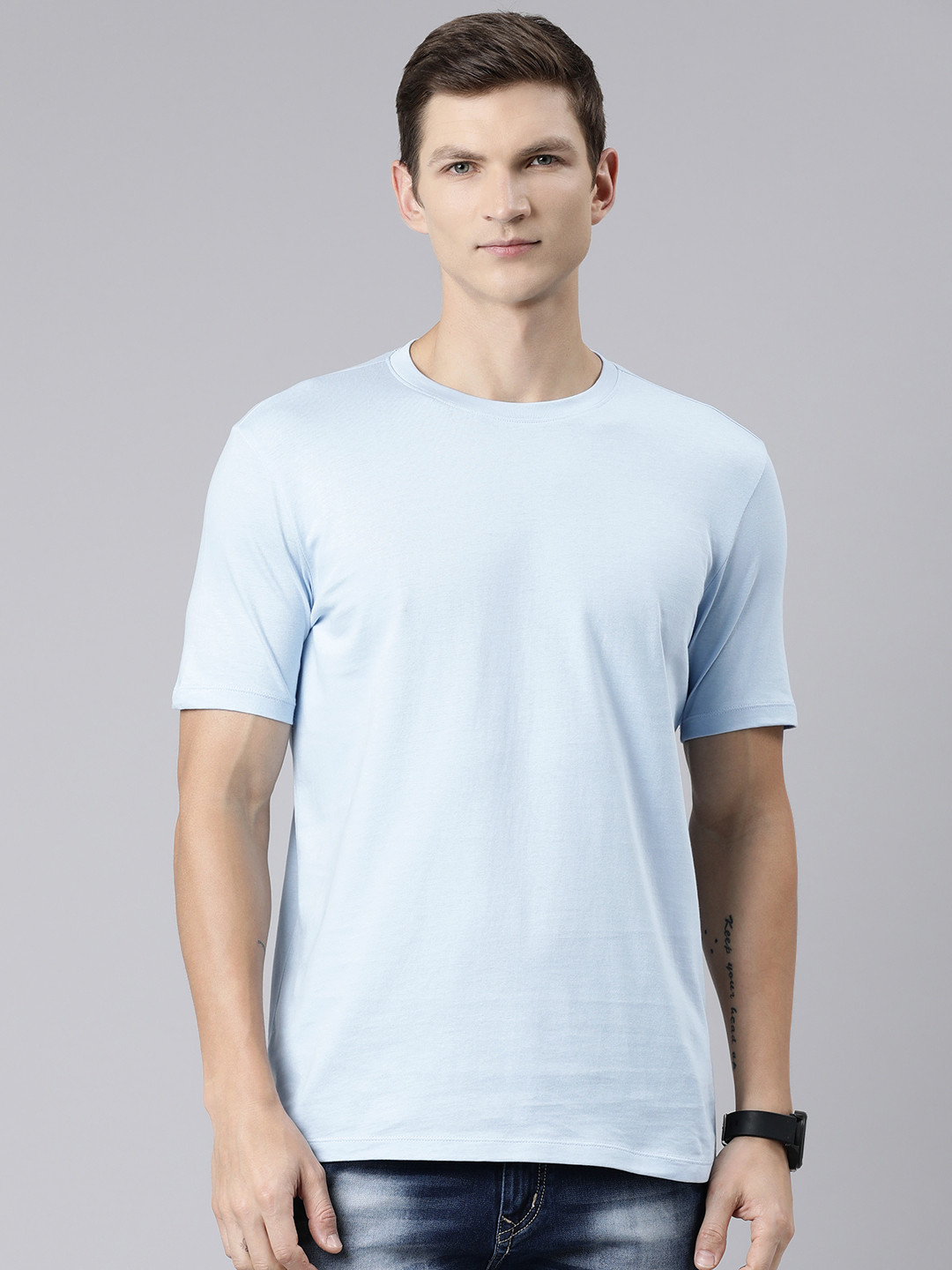 

Huetrap Round Neck Cotton T-shirt, Blue