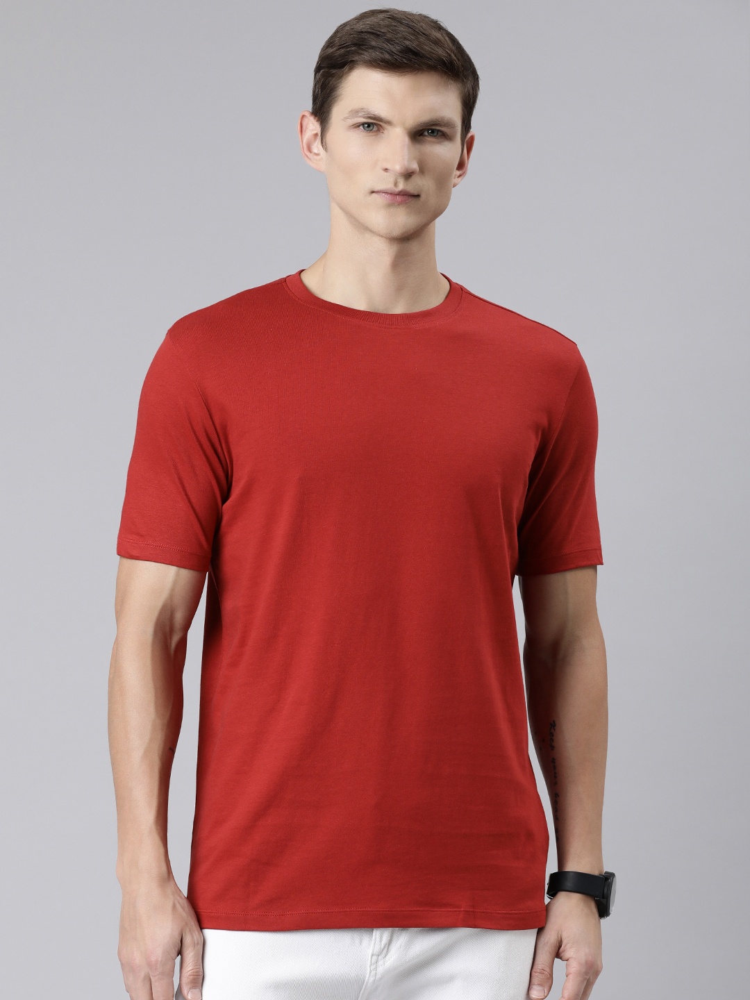 

Huetrap Round Neck Cotton T-shirt, Red