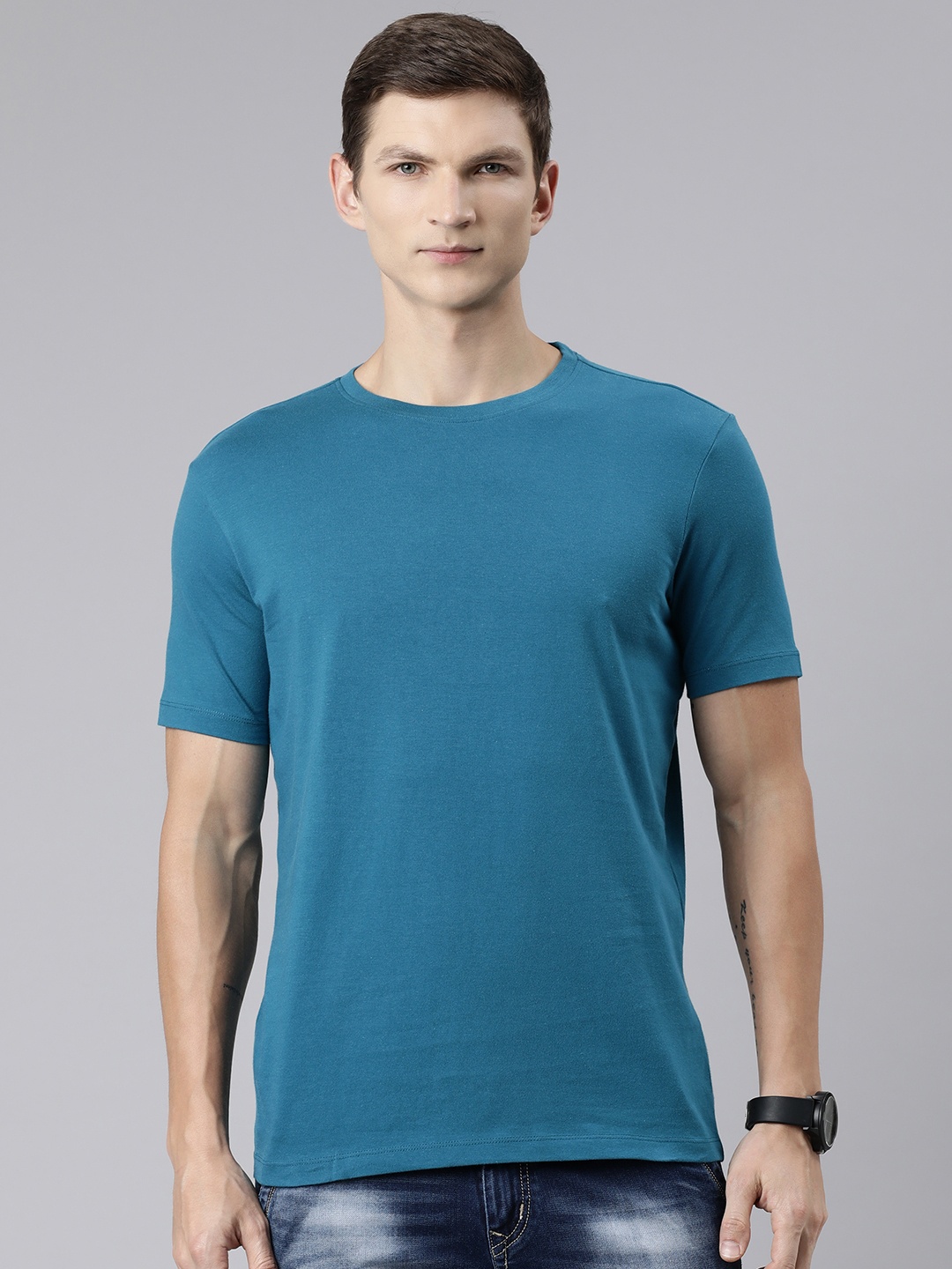 

Huetrap Round Neck Cotton T-shirt, Blue