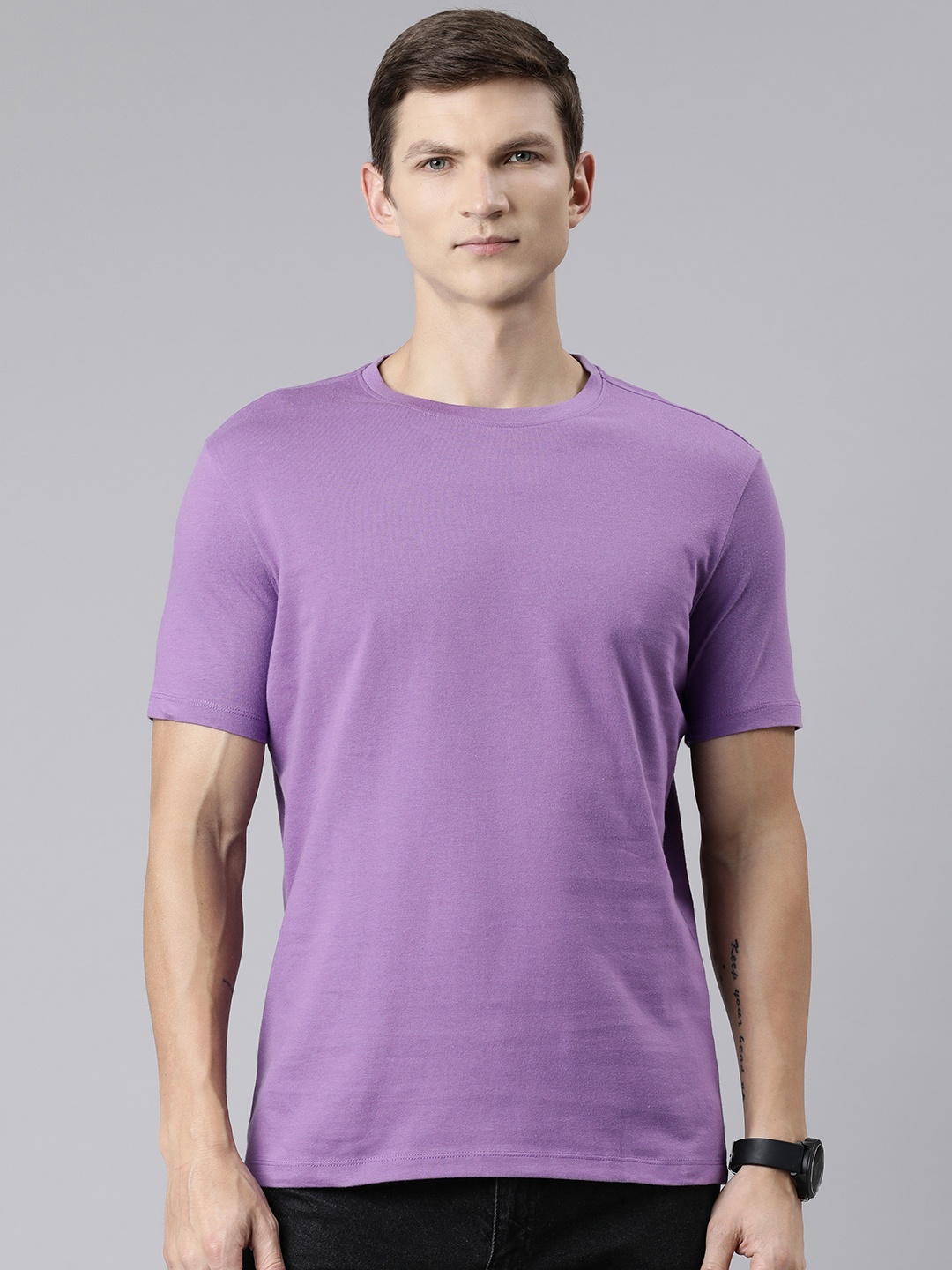 

Huetrap Round Neck Cotton T-shirt, Lavender
