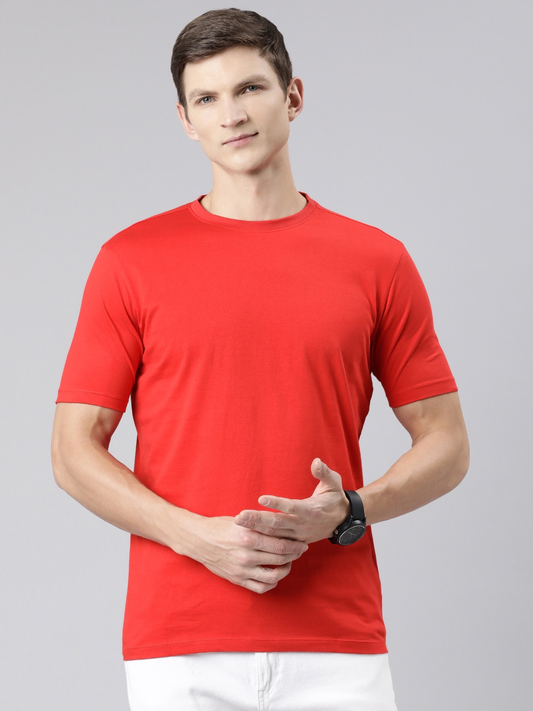 

Huetrap Round Neck Cotton T-shirt, Red
