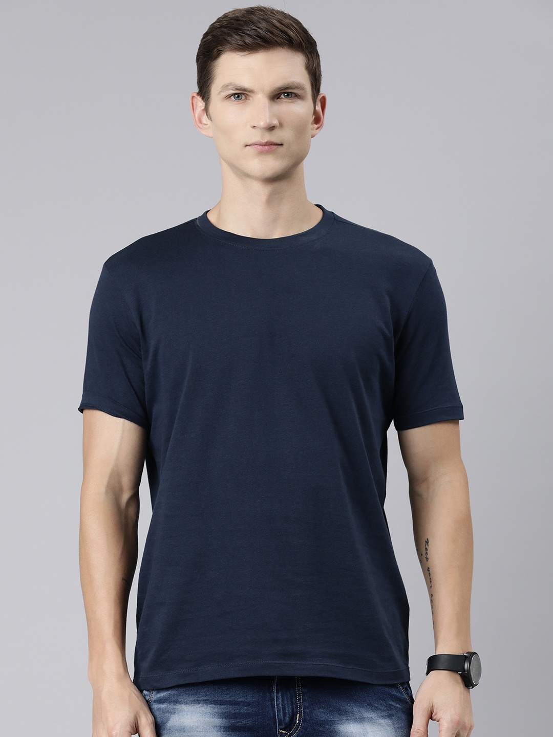 

Huetrap Round Neck Cotton T-shirt, Navy blue