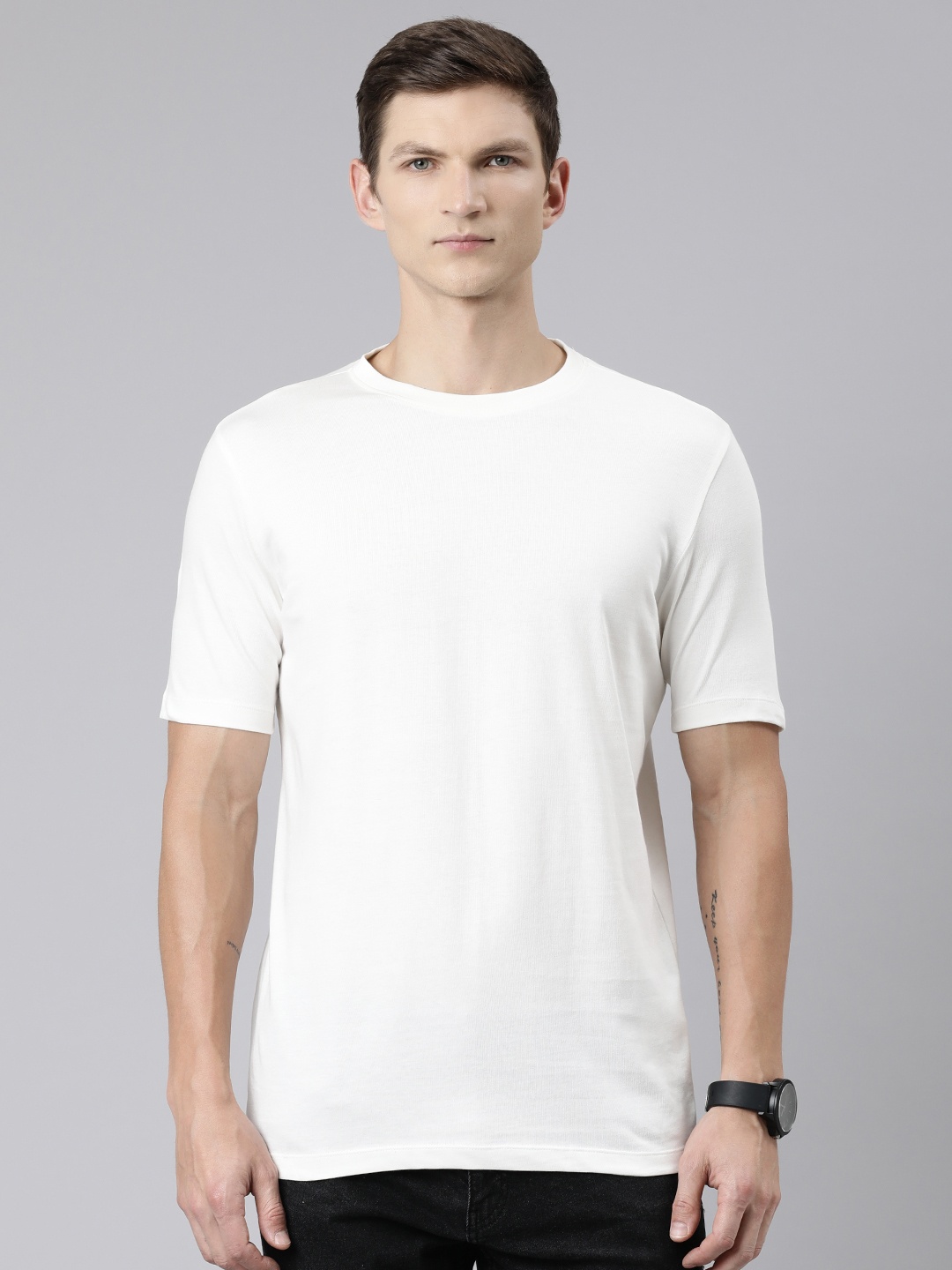 

Huetrap Round Neck Cotton T-shirt, Off white
