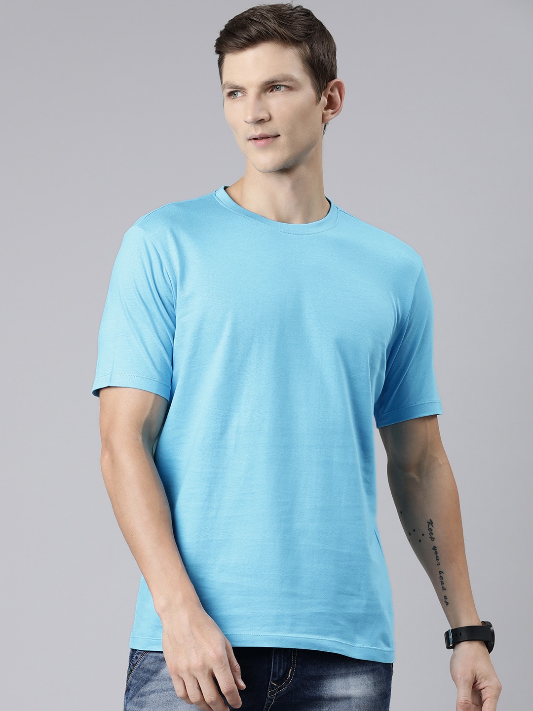 

Huetrap Round Neck Cotton T-shirt, Blue