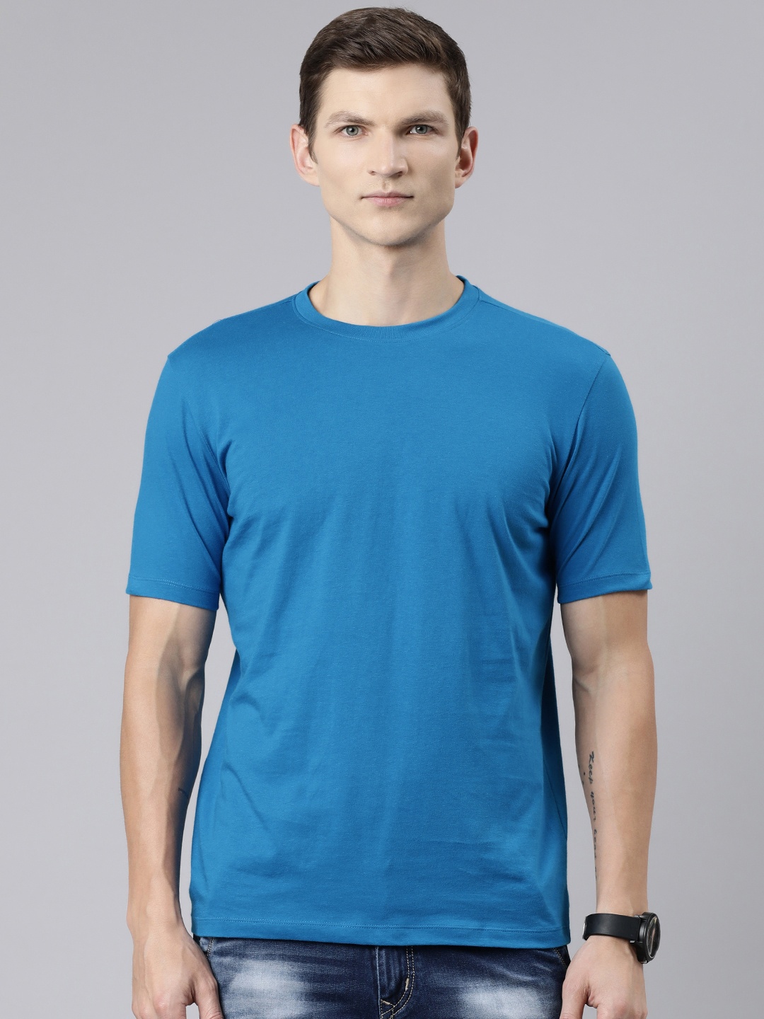 

Huetrap Round Neck Cotton T-shirt, Blue