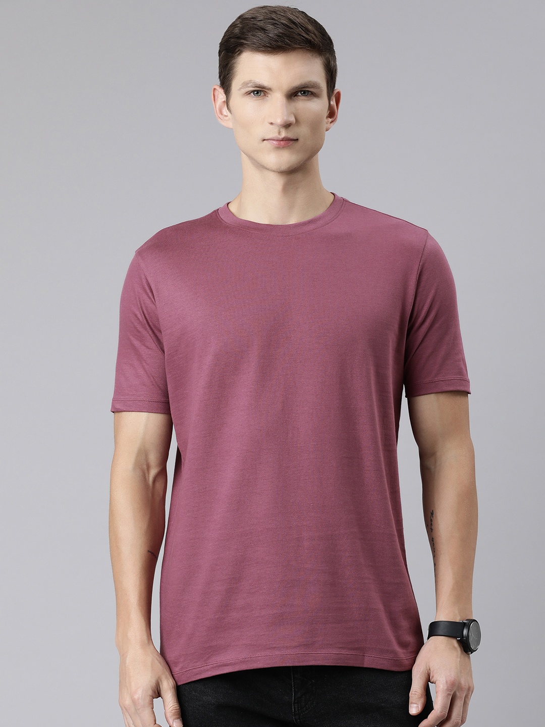 

Huetrap Round Neck Cotton T-shirt, Purple
