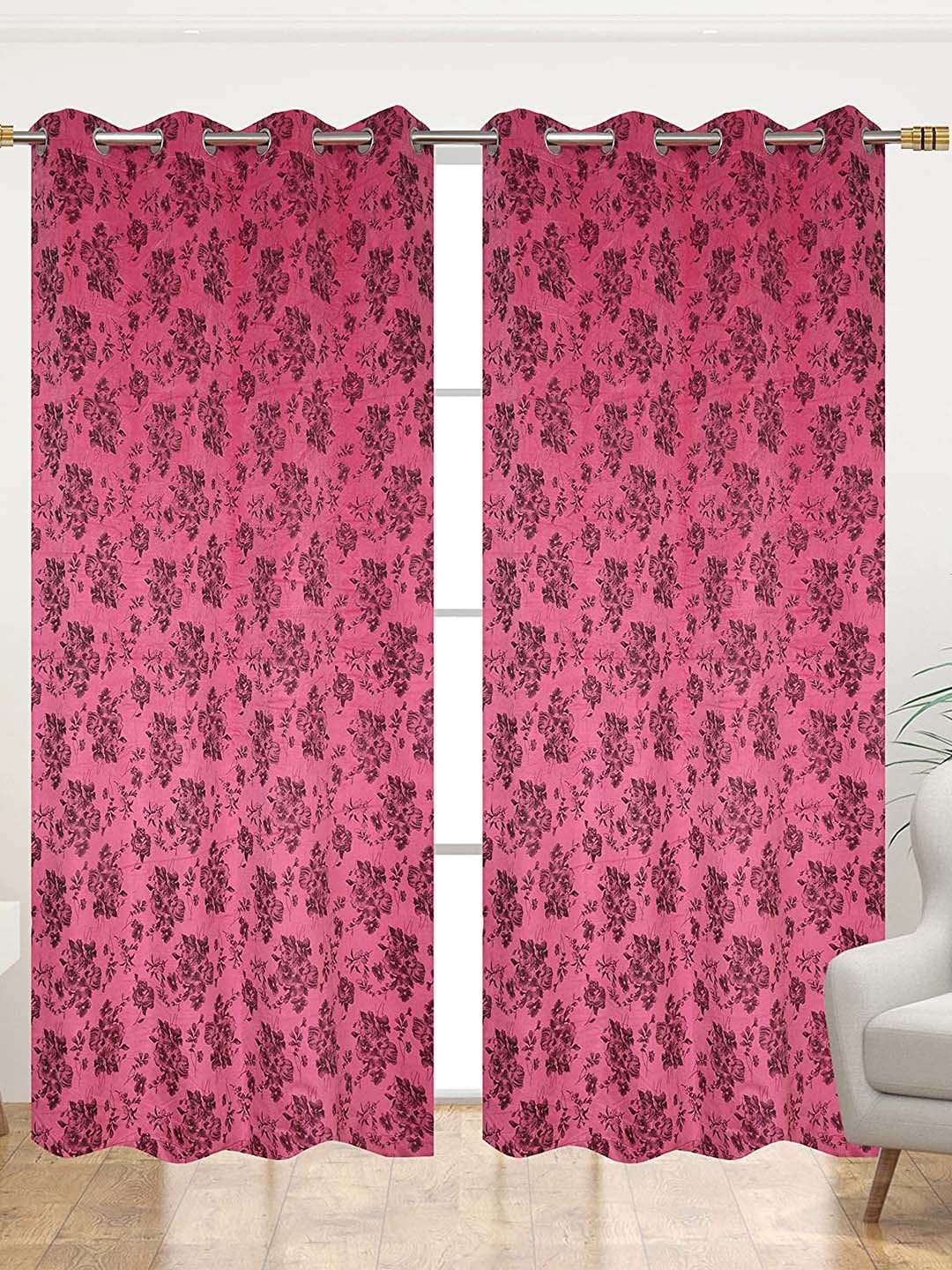 

JARS Collections Pink & Black 2 Pieces Velvet Floral Room Darkening Door Curtain