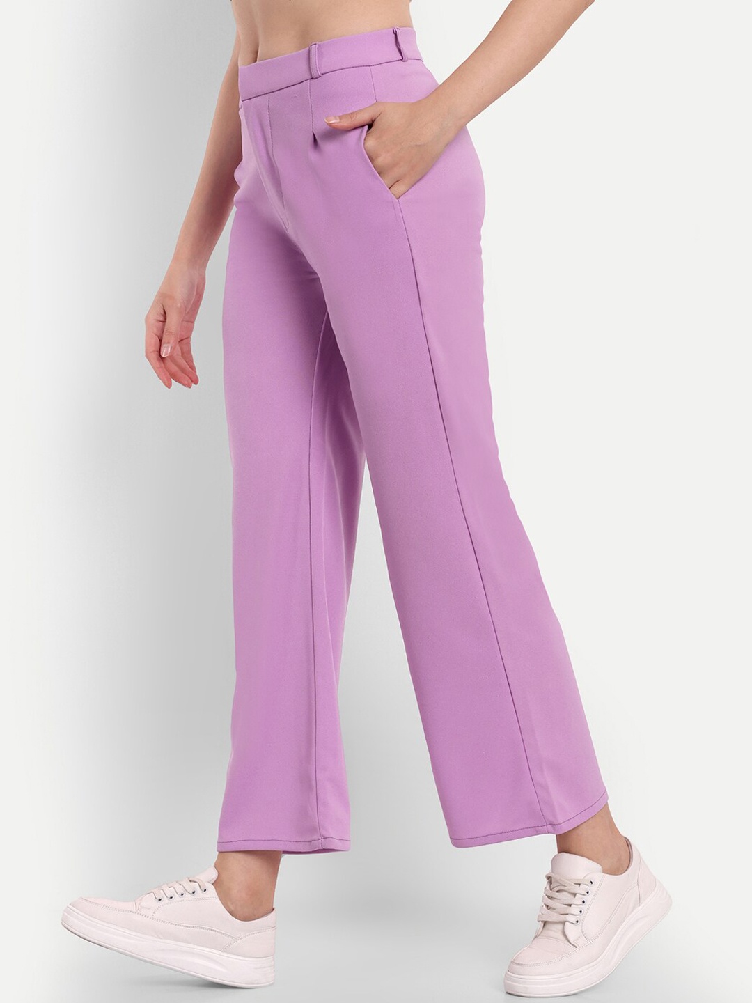 

BROADSTAR Women Straight Fit High-Rise Easy Wash Parallel Trousers, Lavender