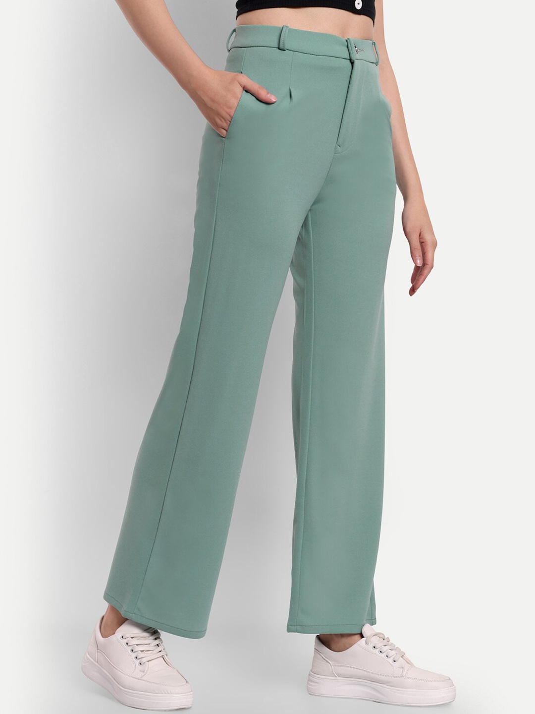 

BROADSTAR Women Straight Fit High-Rise Easy Wash Stretchable Casual parallel Trousers, Green