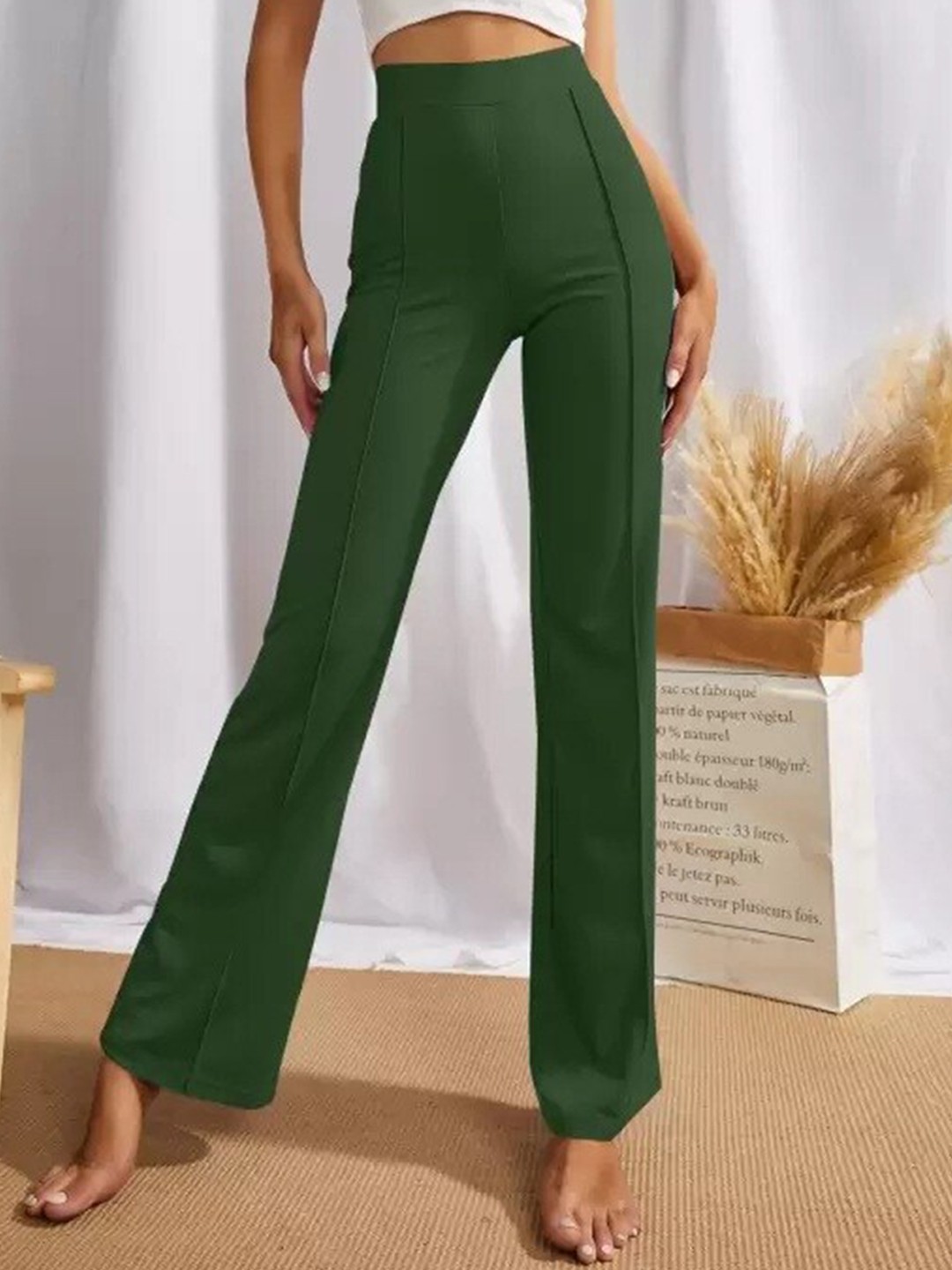 

Hinayat Fashion Women Relaxed High-Rise Easy Wash Chinos Trousers, Green
