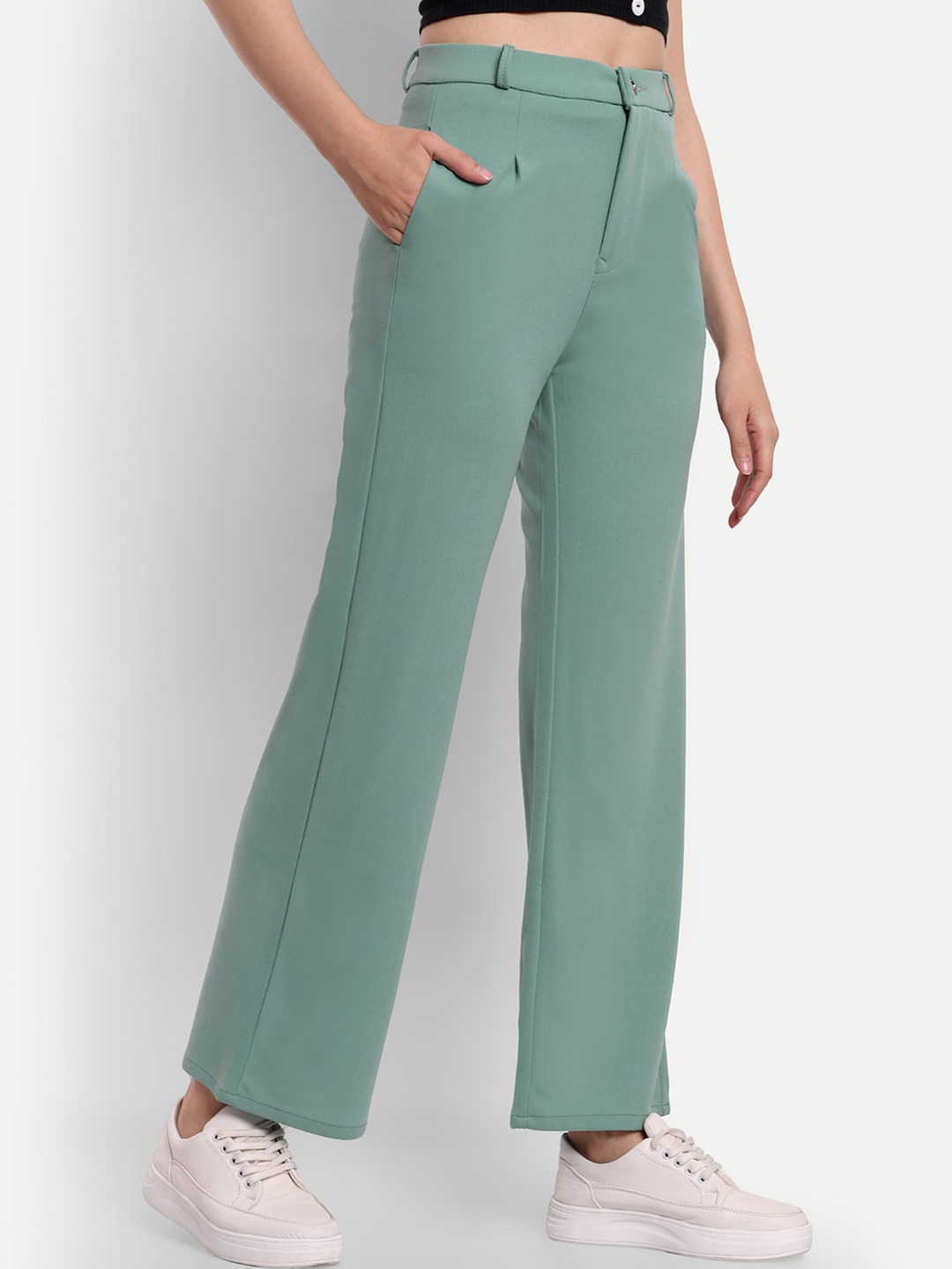

Next One Women Straight Fit High-Rise Trousers, Green