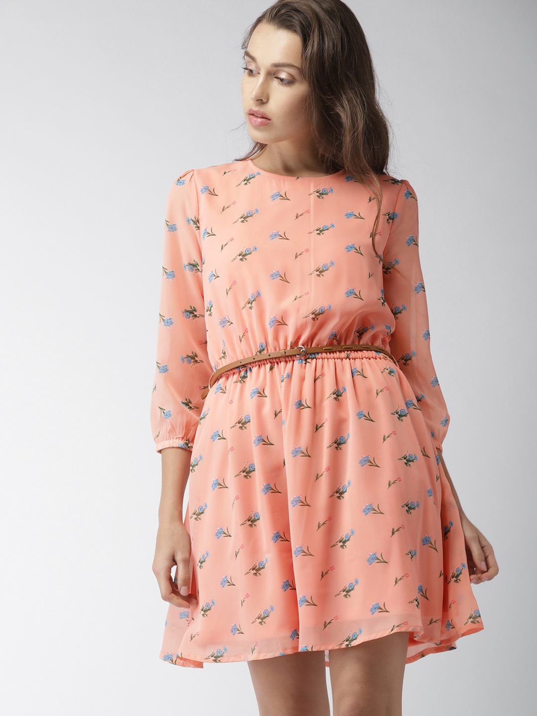 

Mast & Harbour Women Peach-Coloured Printed Fit and Flare Dress