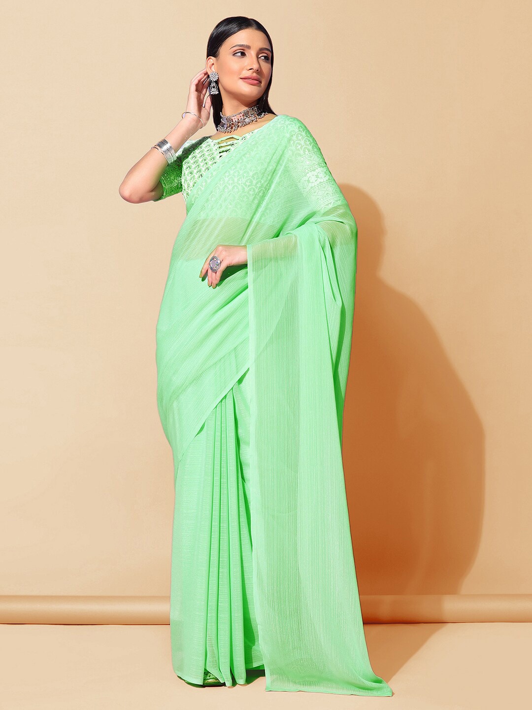 

Satrani Green Poly Georgette Saree