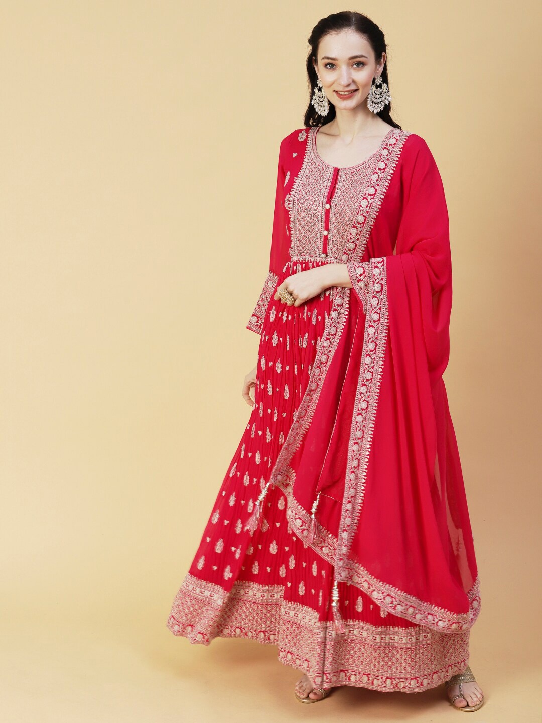 

Envy Me by FASHOR Ethnic Motifs Embroidered Ethnic Dress With Dupatta, Fuchsia