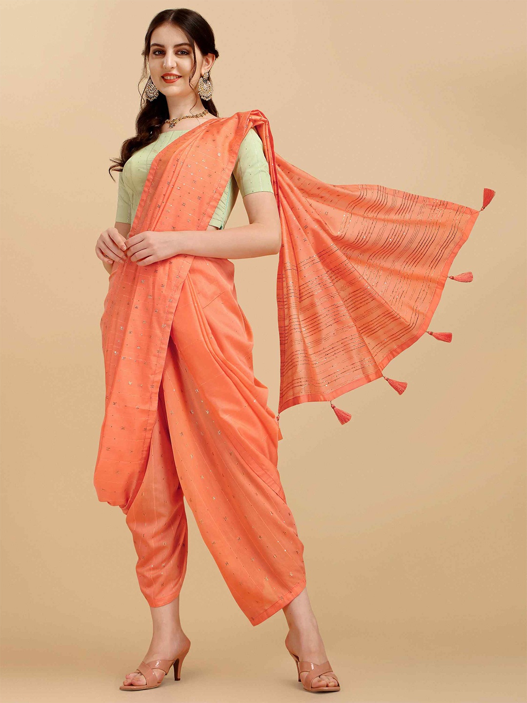 

elora Embellished Bhagalpuri Saree, Peach