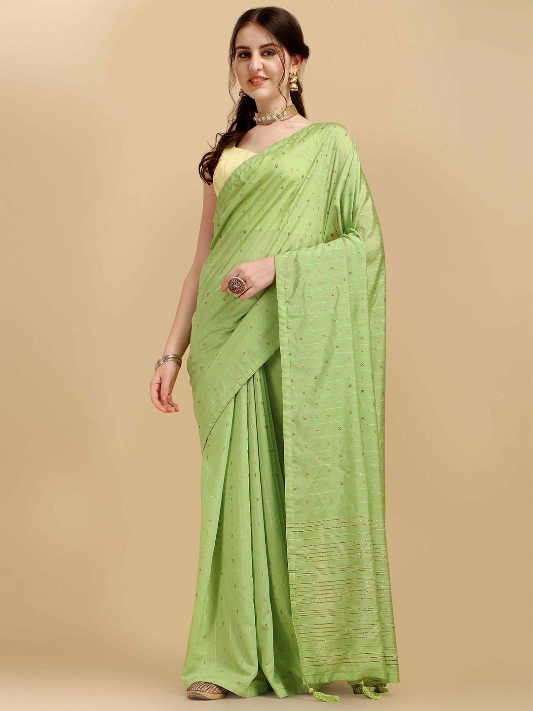 

elora Embellished Bhagalpuri Saree, Green