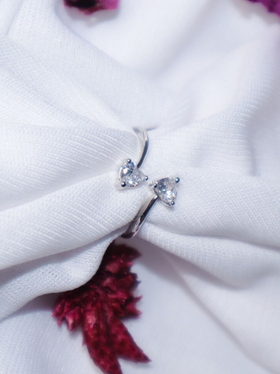 

SALTY Silver-Plated Stone-Studded Little Hearts Ring