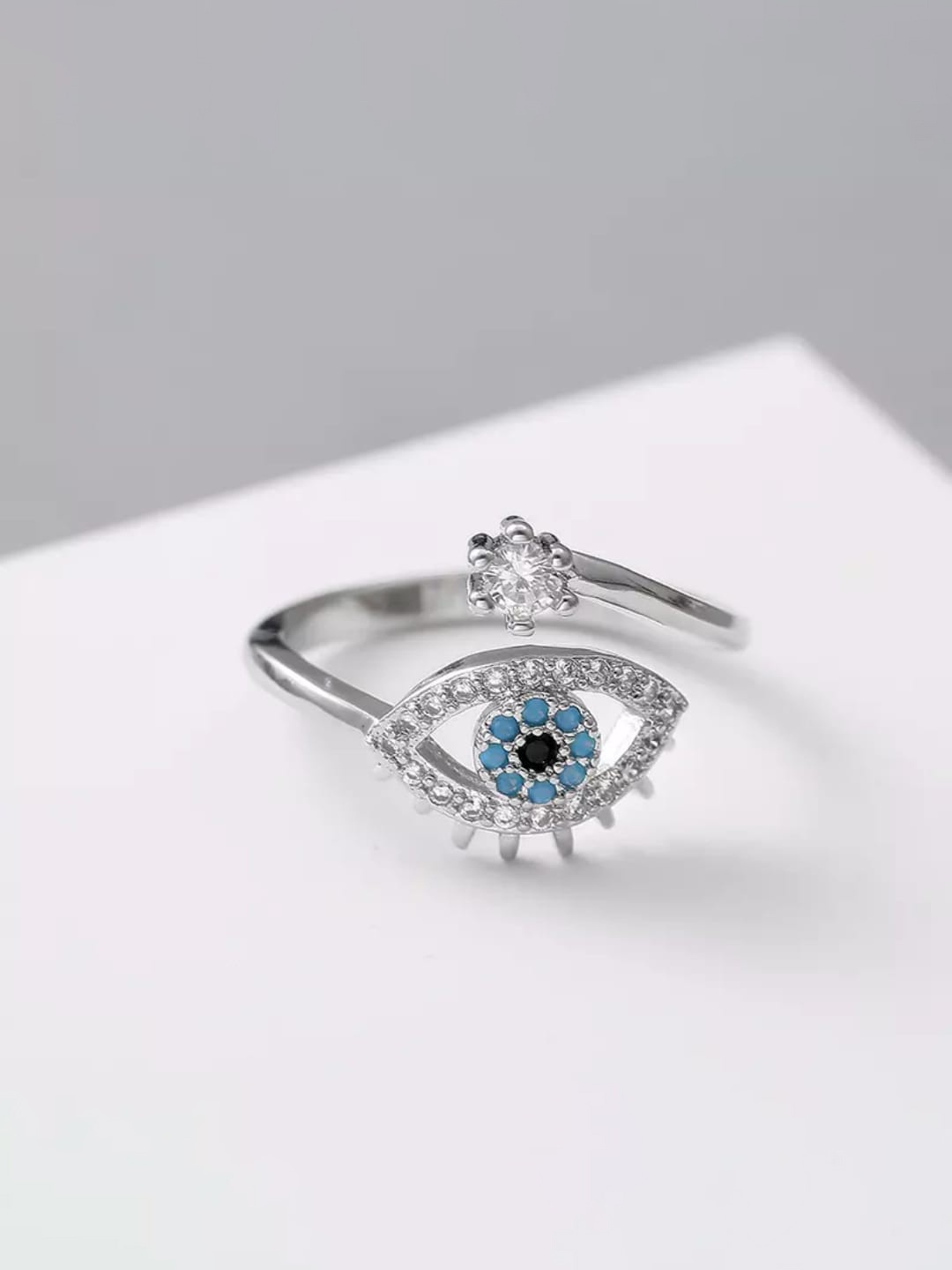 

SALTY Cute Evil Eye Ring for Women & Girls, Silver