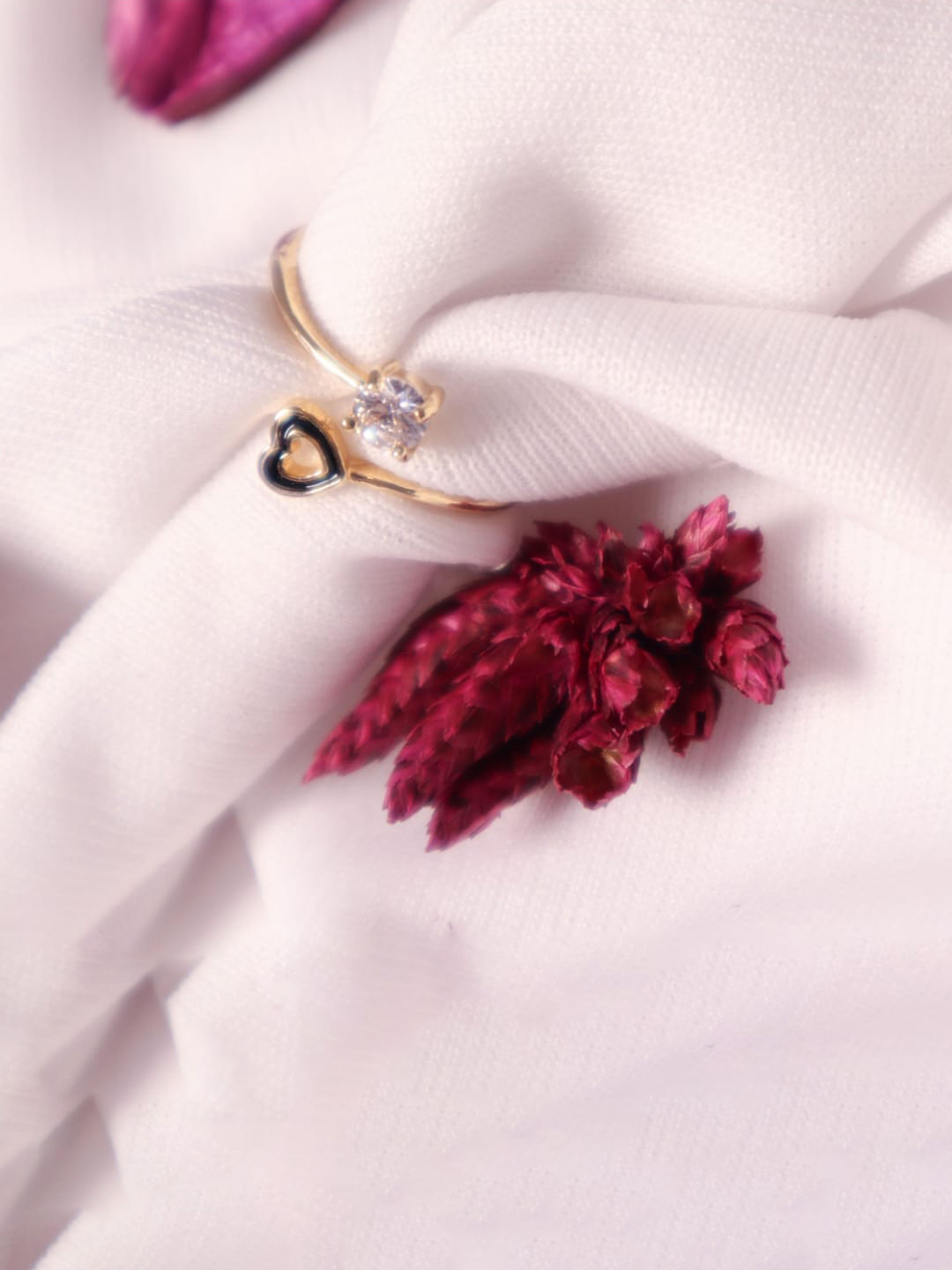 

SALTY Women Gold-Plated Crystal Stone-Studded Heart Shaped Adjustable Finger Ring