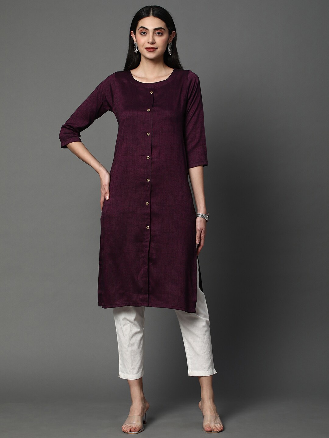 

HEEPOSH Round Neck Straight Kurta, Purple